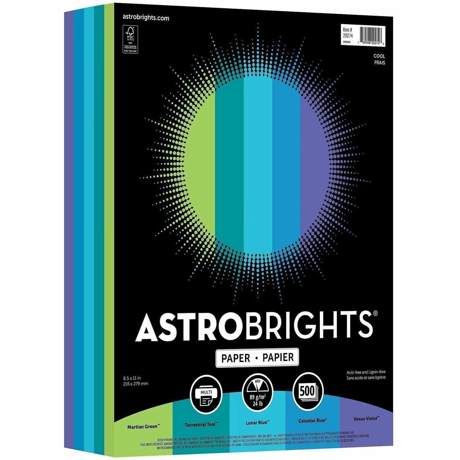 Astrobrights Color Copy Paper - "Cool" , 5 Assorted Colours