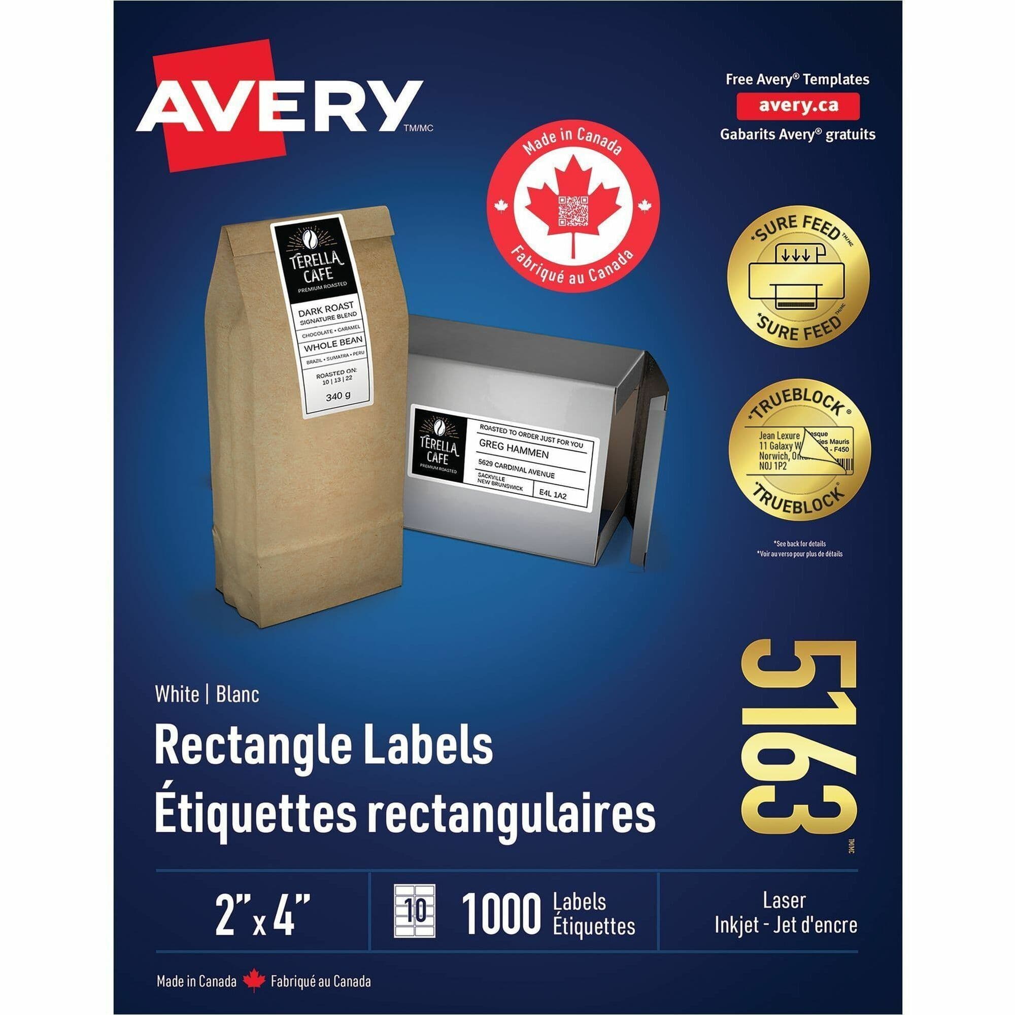 Avery® White Rectangle Labels with Sure Feed Technology - 1000 / Box