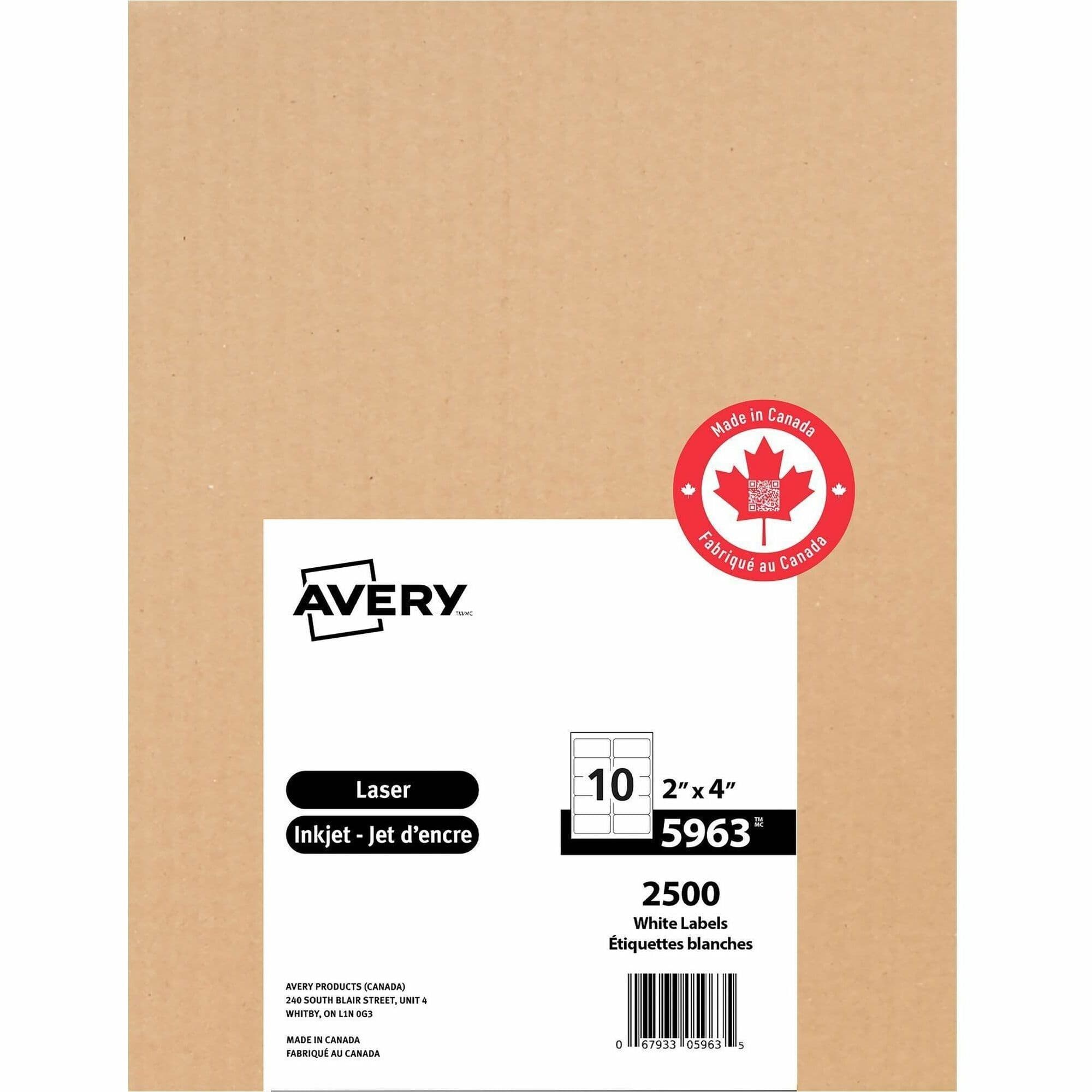 Avery® White Rectangle Labels with Sure Feed Technology - 2500 / Box