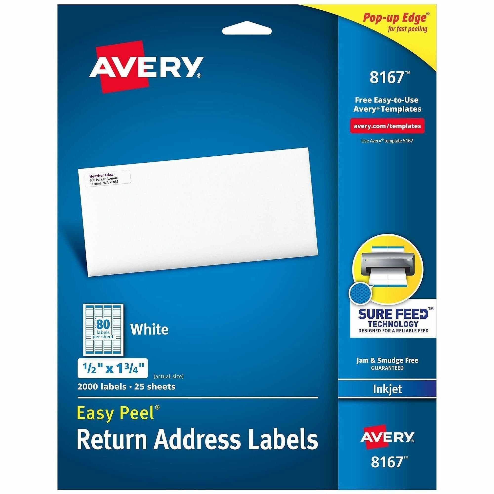 Avery® Easy Peel Return Address Labels, 1/2"x1-3/4" 2,000 Labels (8167) - 2000 / Pack