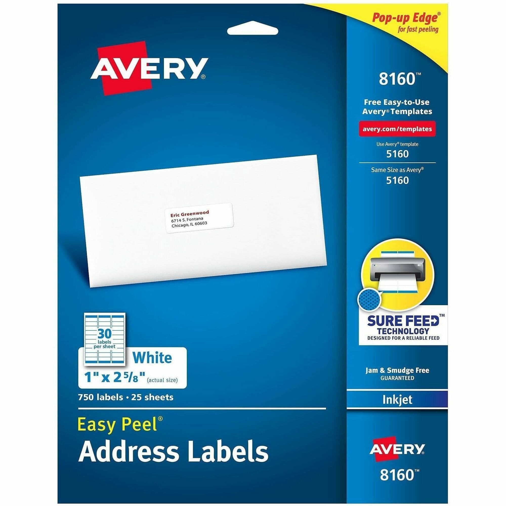 Avery® Address Labels, 1" x 2-5/8" , White, 750 Labels (8160) - 750 / Pack