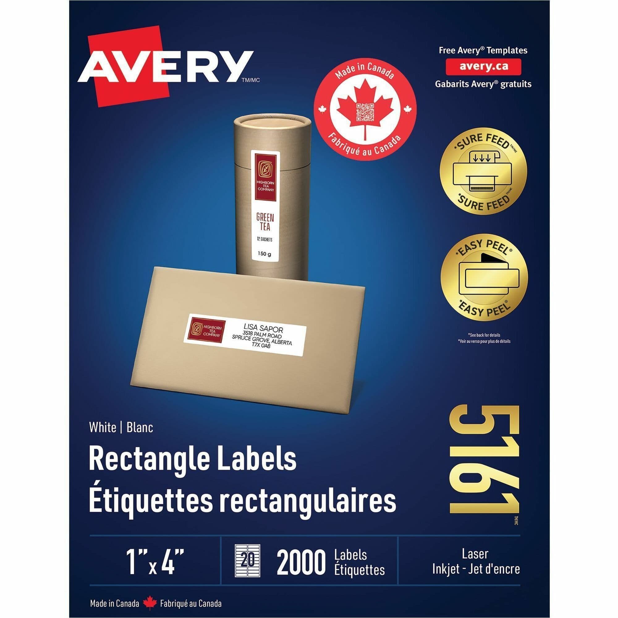 Avery® White Rectangle Labels with Sure Feed Technology - 2000 / Box