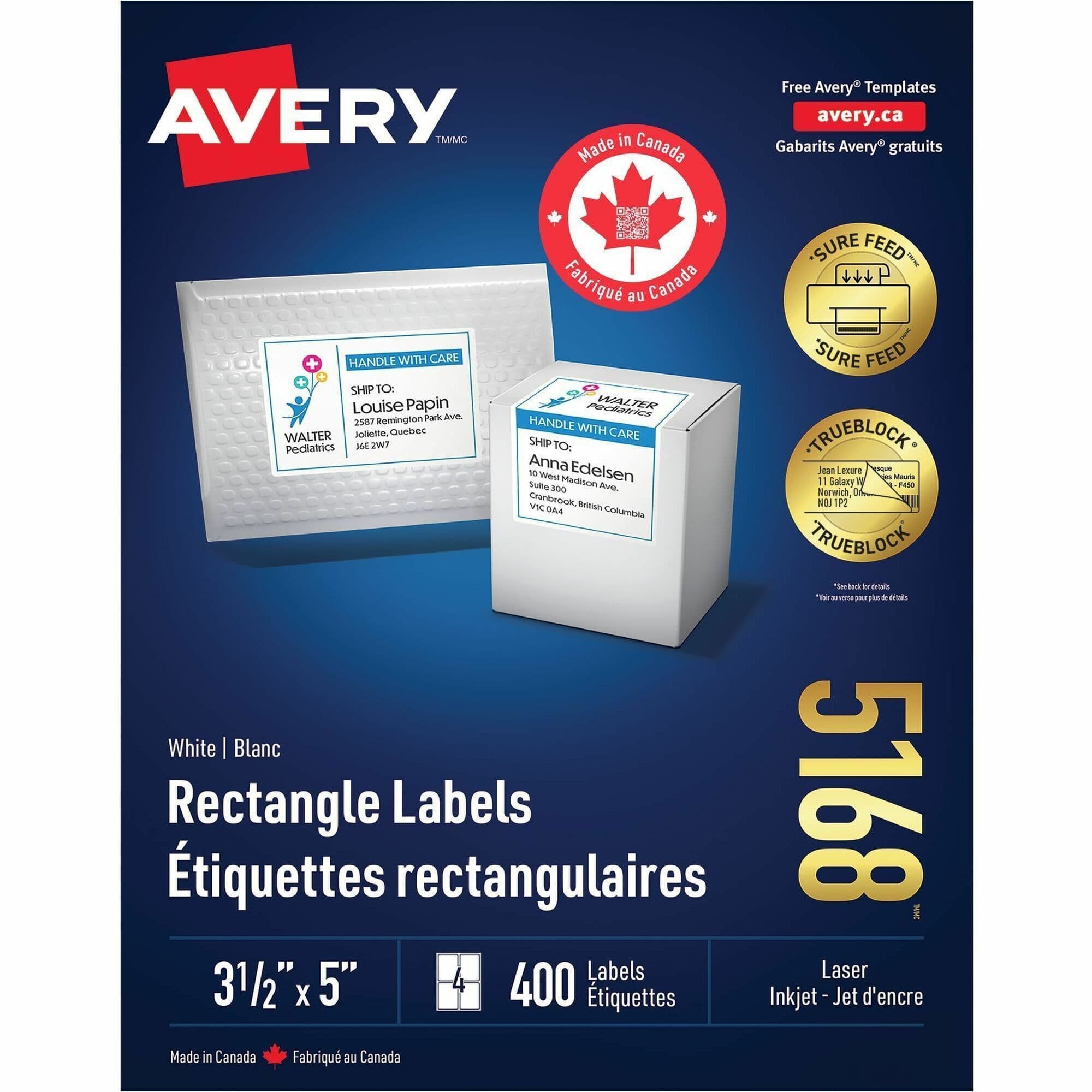 Avery® White Rectangle Labels with Sure Feed Technology - 400 / Box