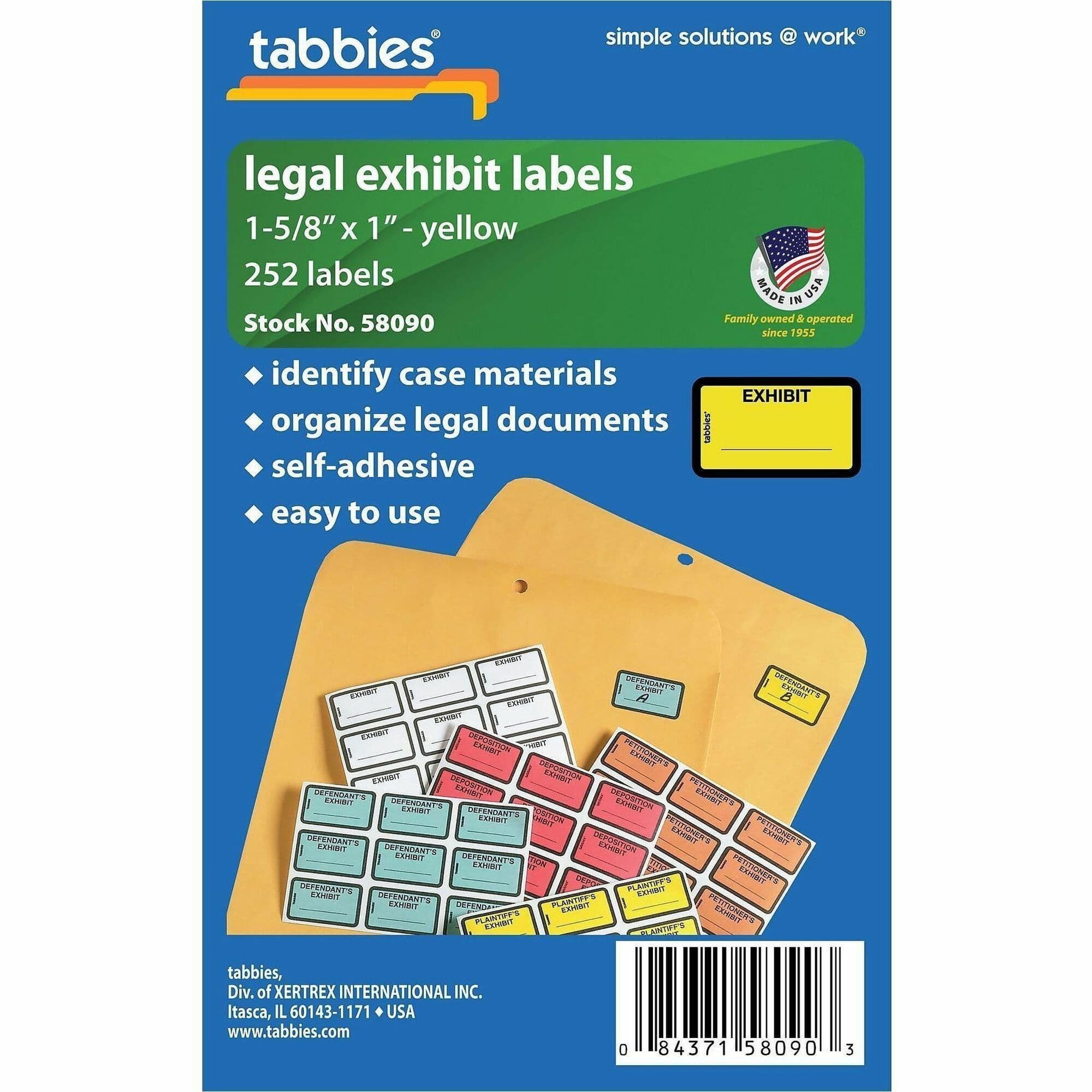 Tabbies Color-coded Legal Exhibit Labels - 252 / Pack