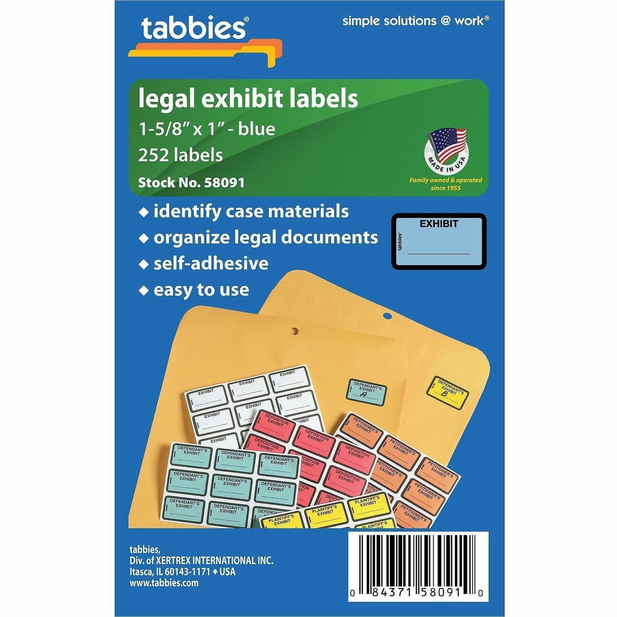 Tabbies Color-coded Legal Exhibit Labels - 252 / Pack