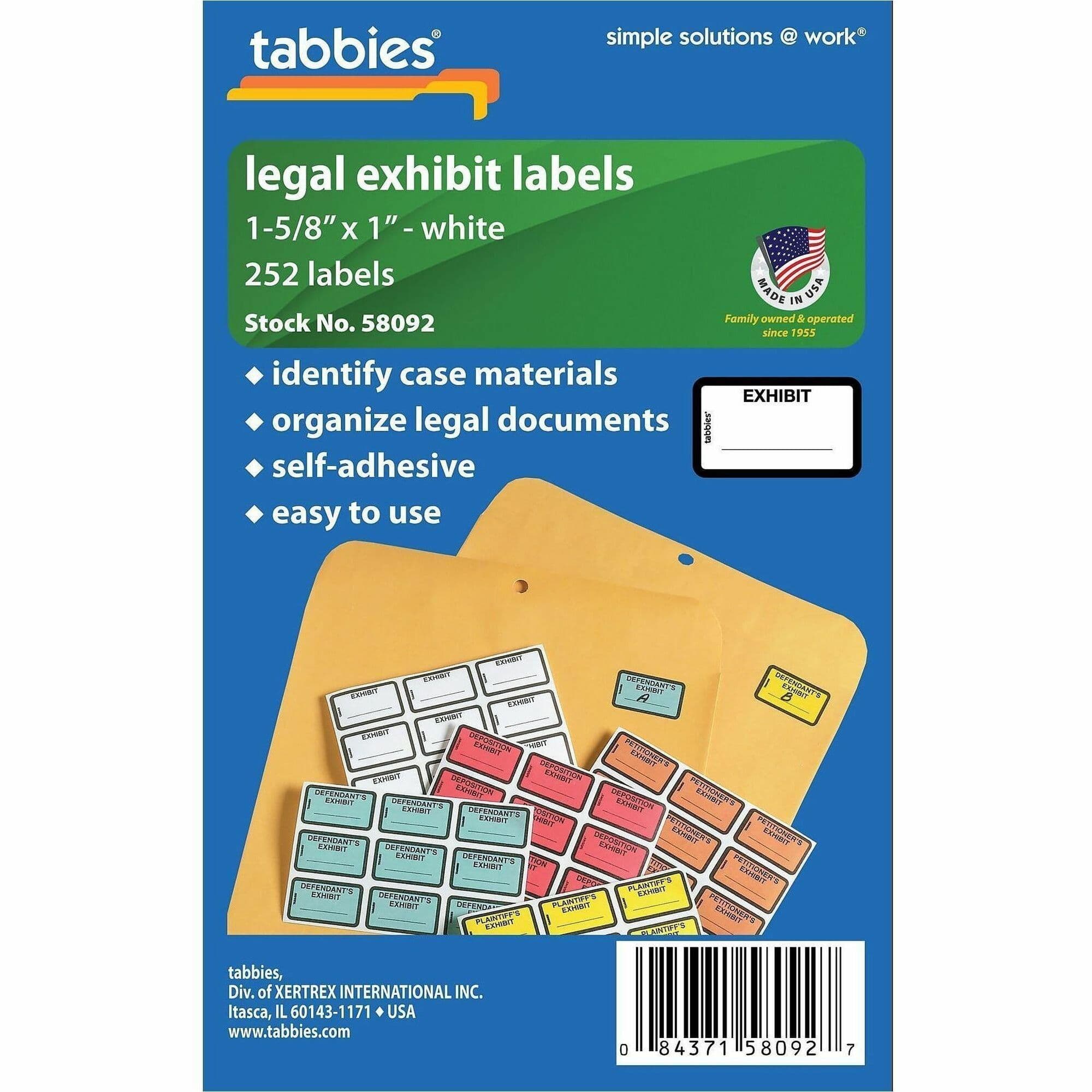 Tabbies Color-coded Legal Exhibit Labels - 252 / Pack