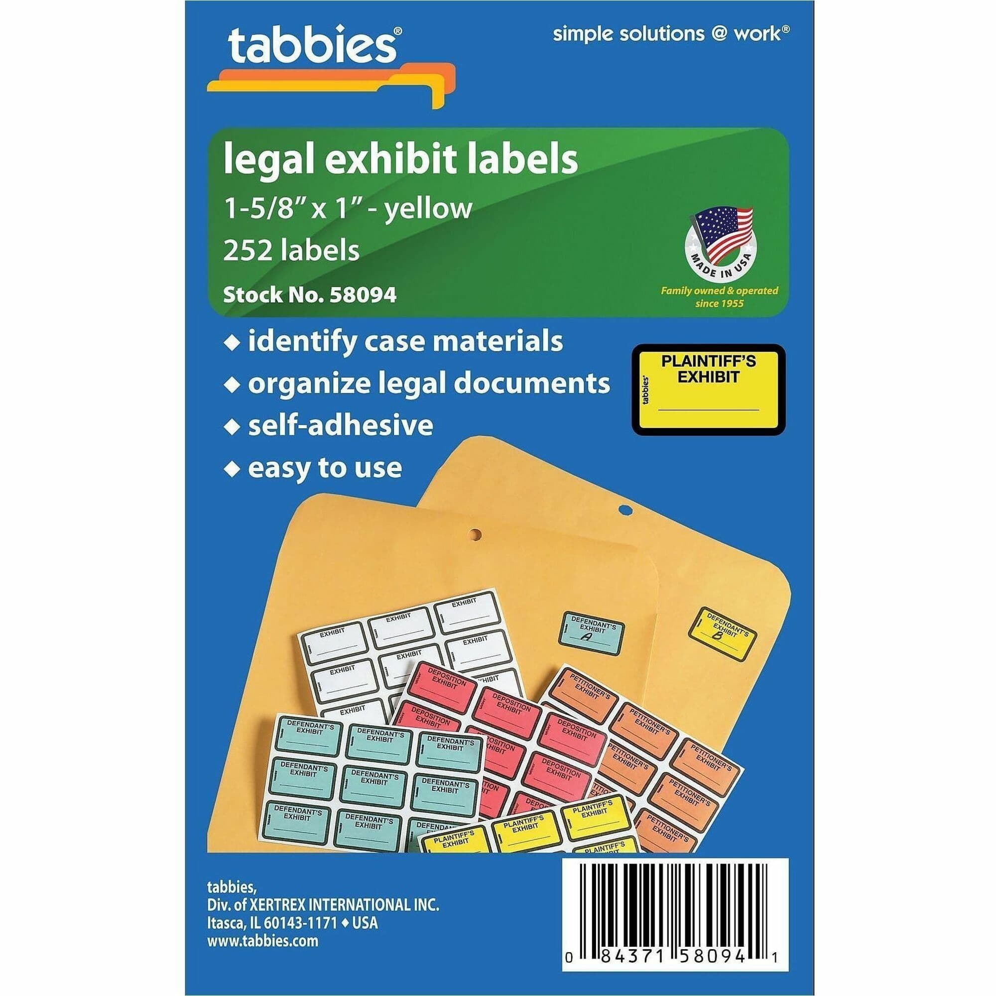 Tabbies Plaintiff's Exhibit Legal File Labels - 252 / Pack