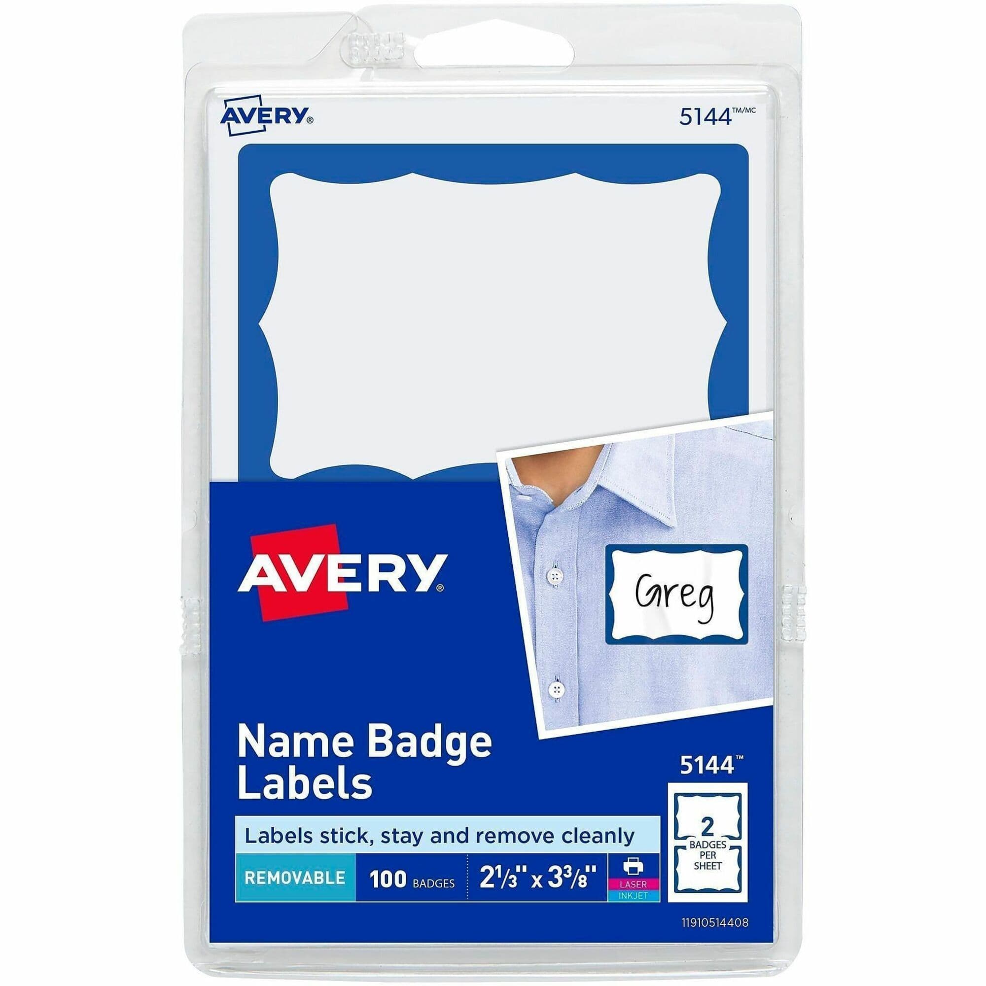 Avery® Border Print or Write Name Tags - 100 / Pack