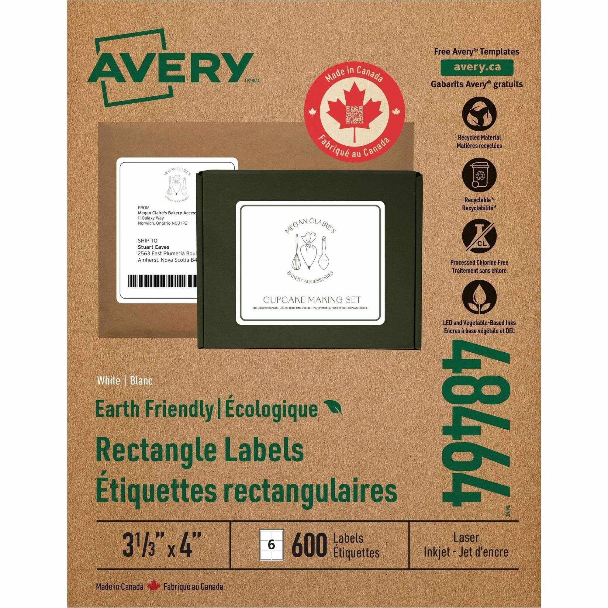Avery Earth-Friendly White Rectangle Labels - 600 / Box