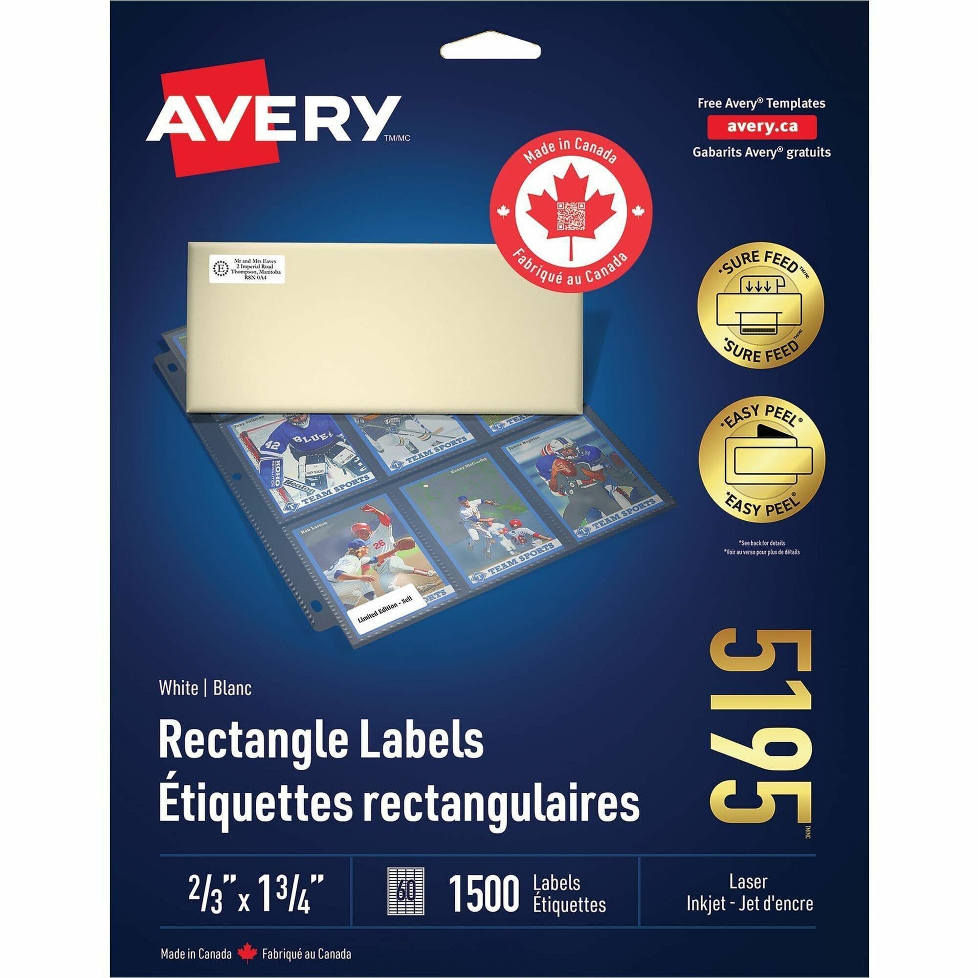Avery® White Rectangle Labels with Sure Feed Technology - 1500 / Pack