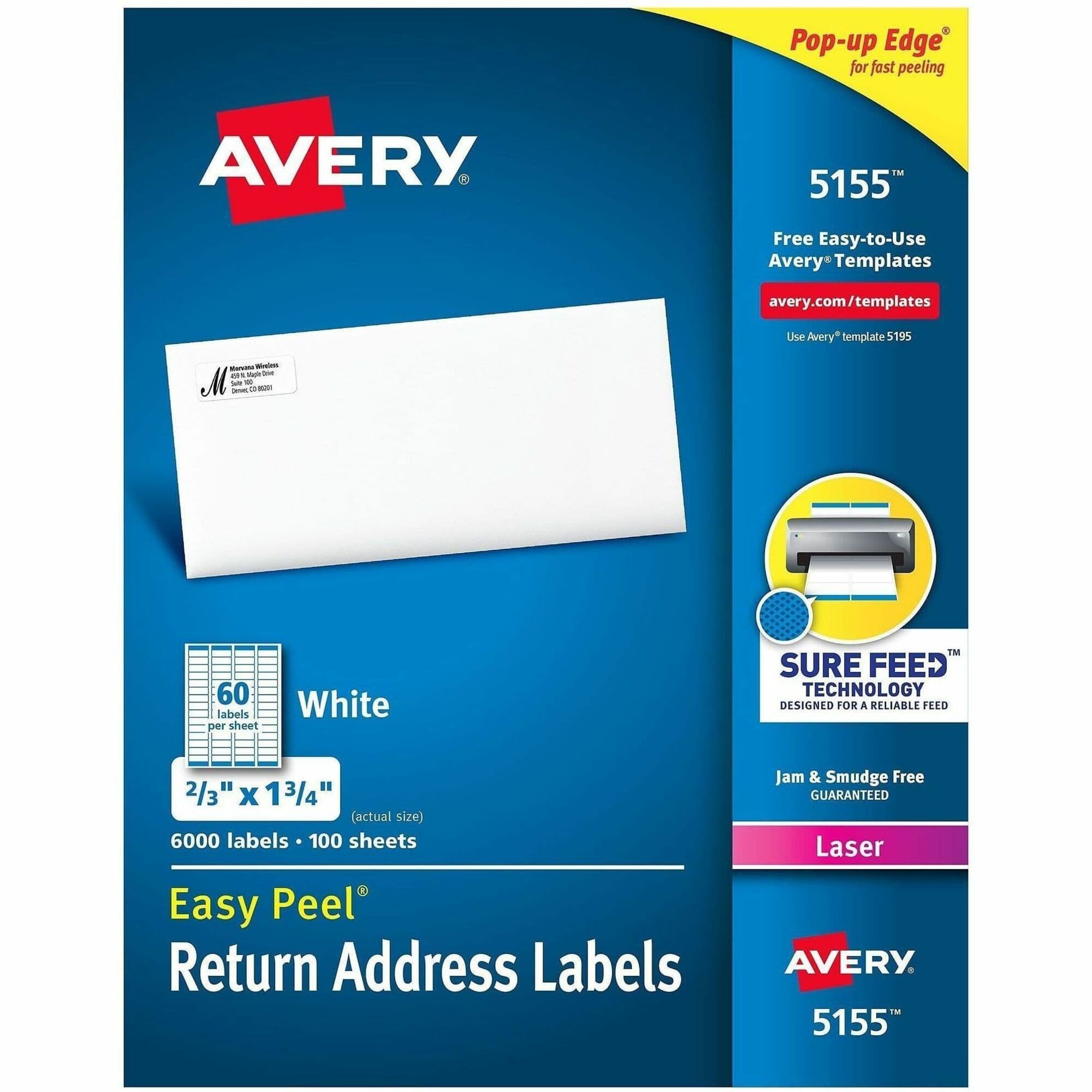Avery® Easy Peel Return Address Labels, 2/3"x1-3/4" 6,000 Labels (5155) - 6000 / Box