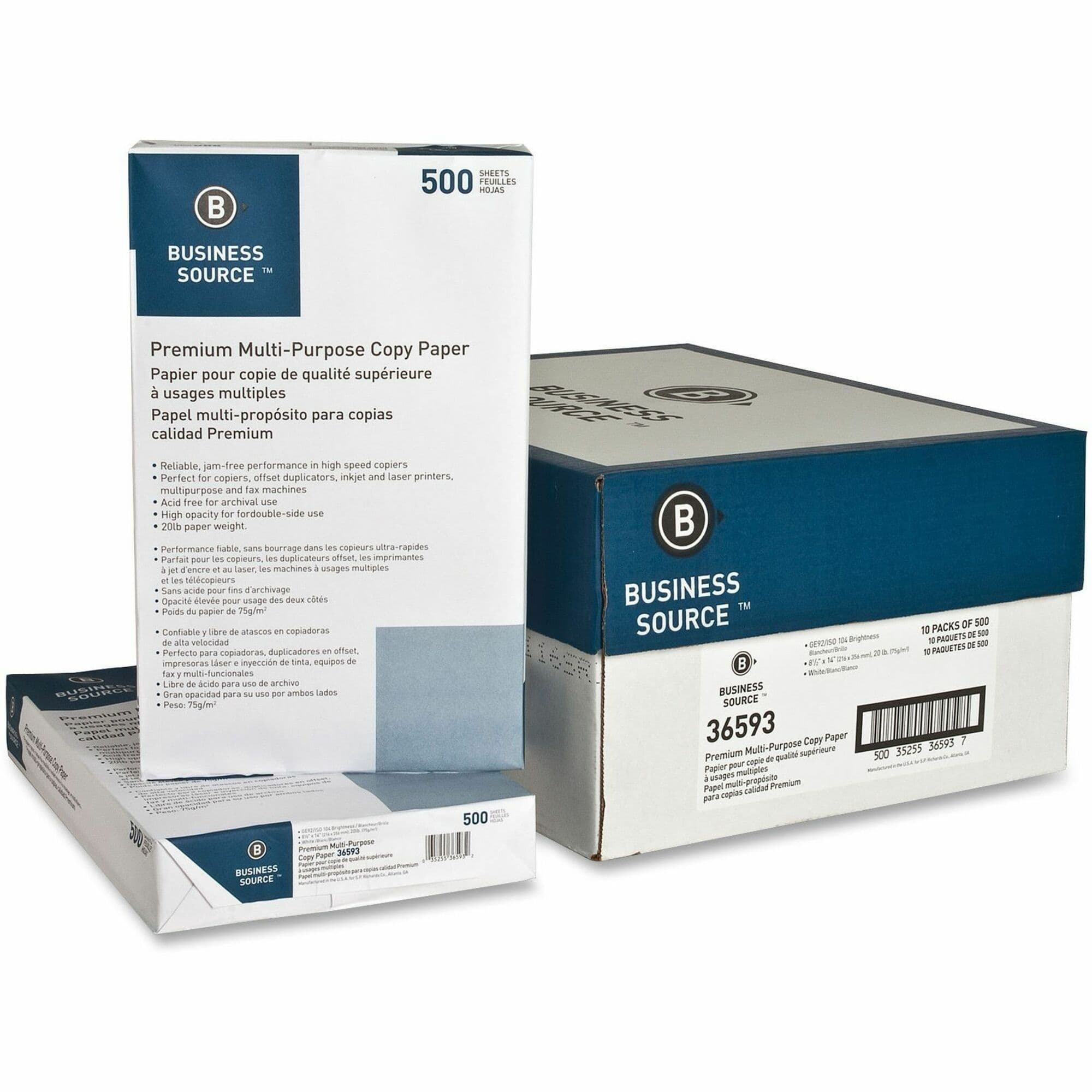 Business Source Premium Multipurpose Copy Paper - White - 10 / Carton