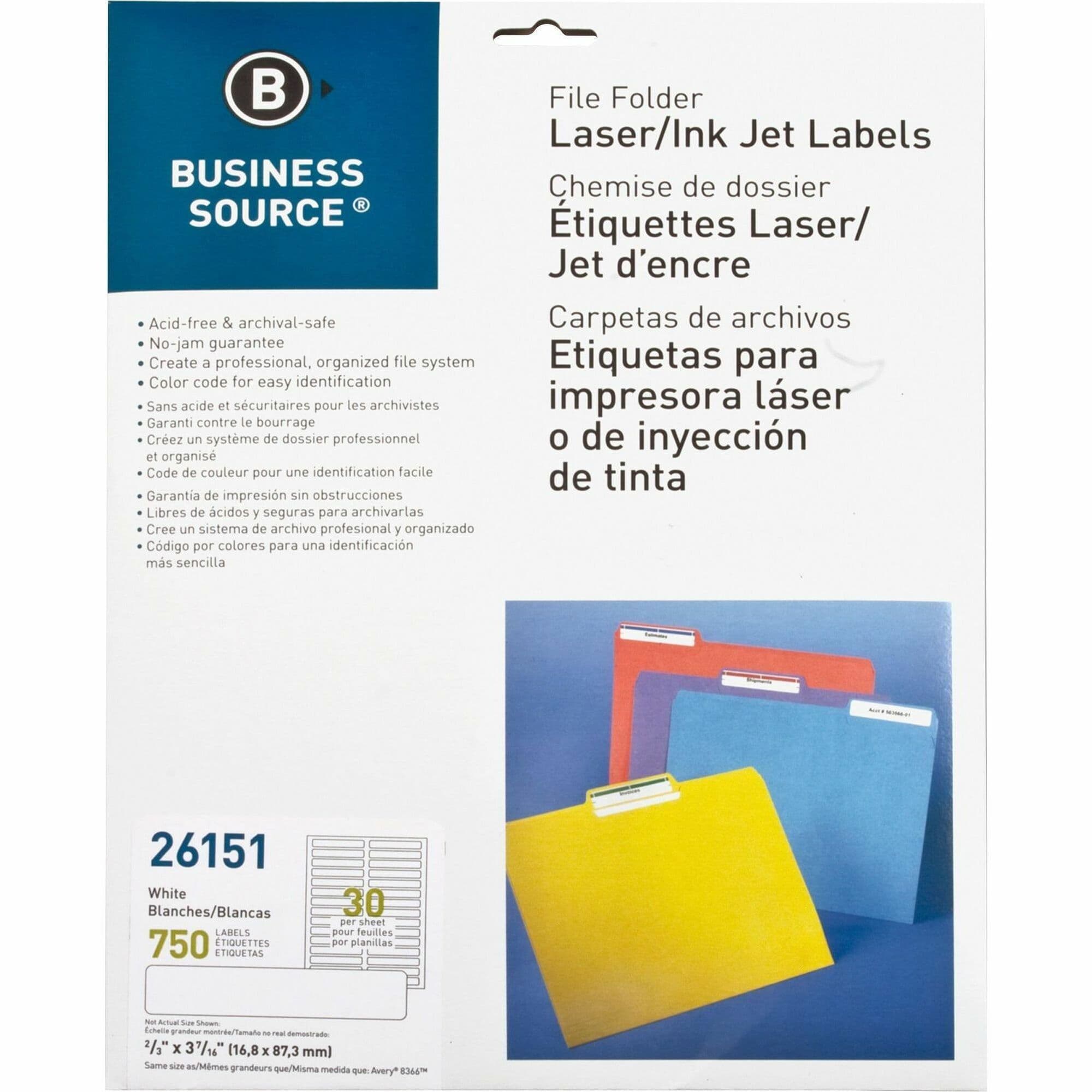 Business Source Laser/Inkjet Permanent File Folder Labels - 750 / Pack