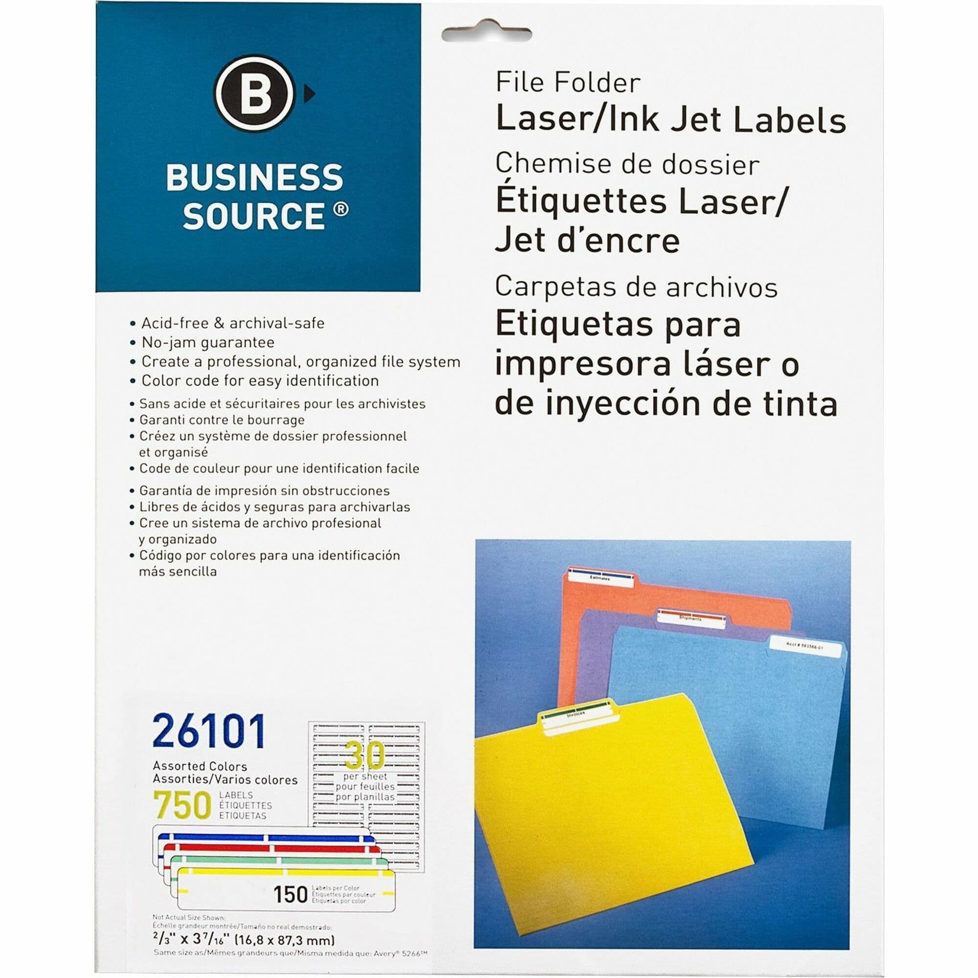 Business Source Laser/Inkjet File Folder Labels - 750 / Pack