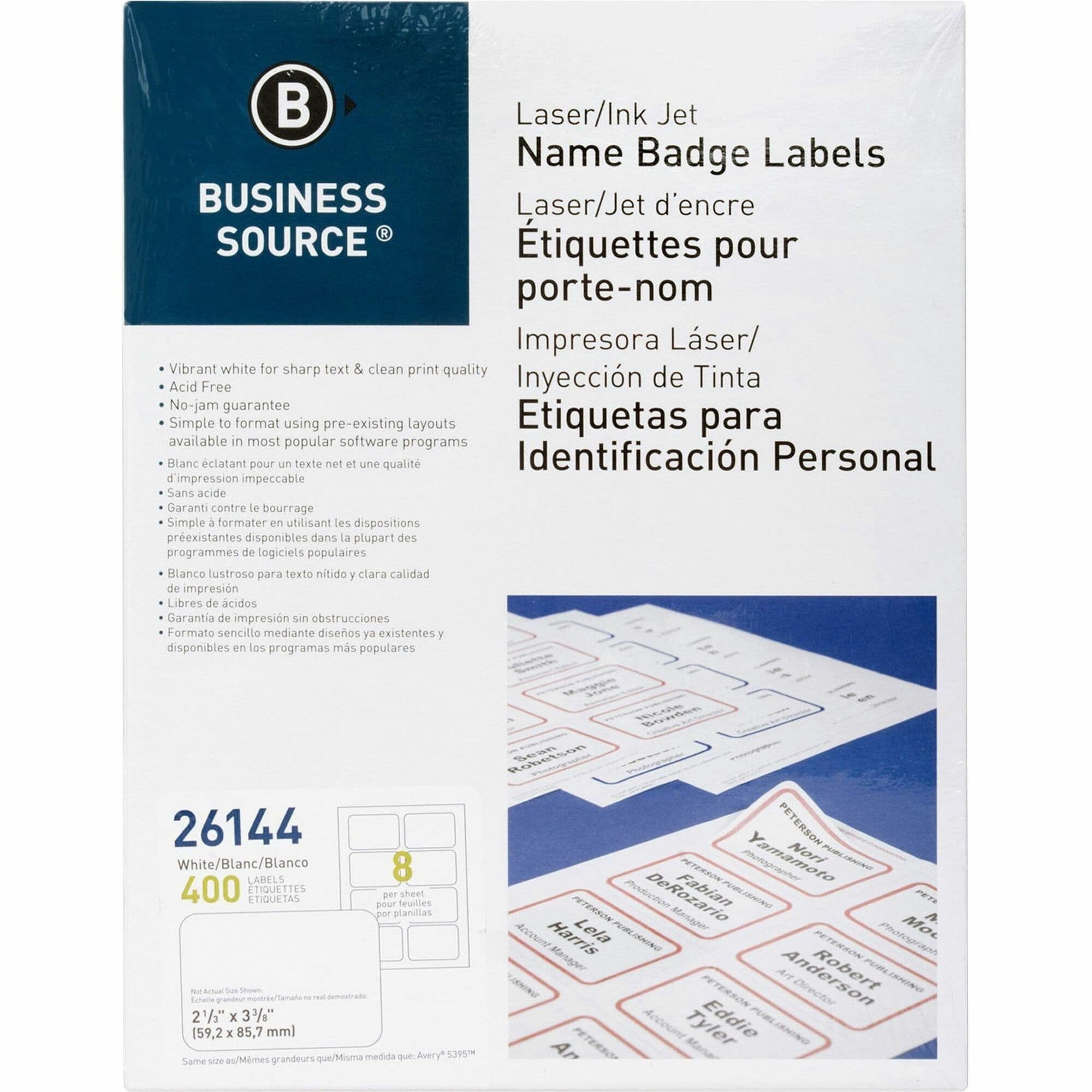 Business Source Laser/Inkjet Name Badge Labels - 400 / Pack