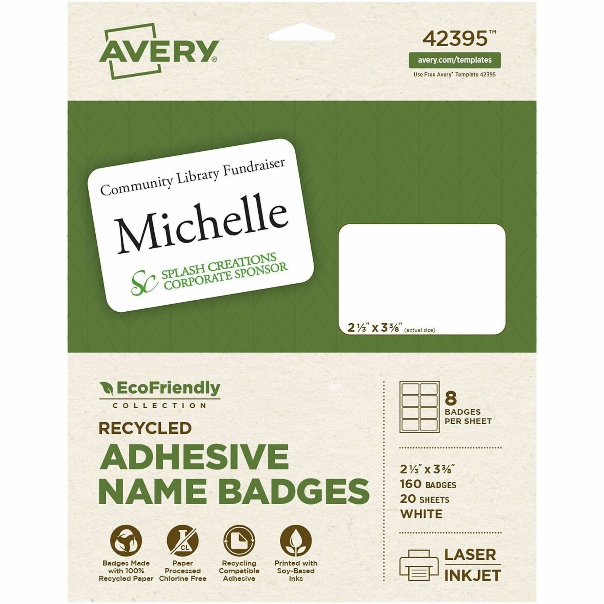 Avery® Eco-friendly Premium Name Badge Labels - 160 / Pack