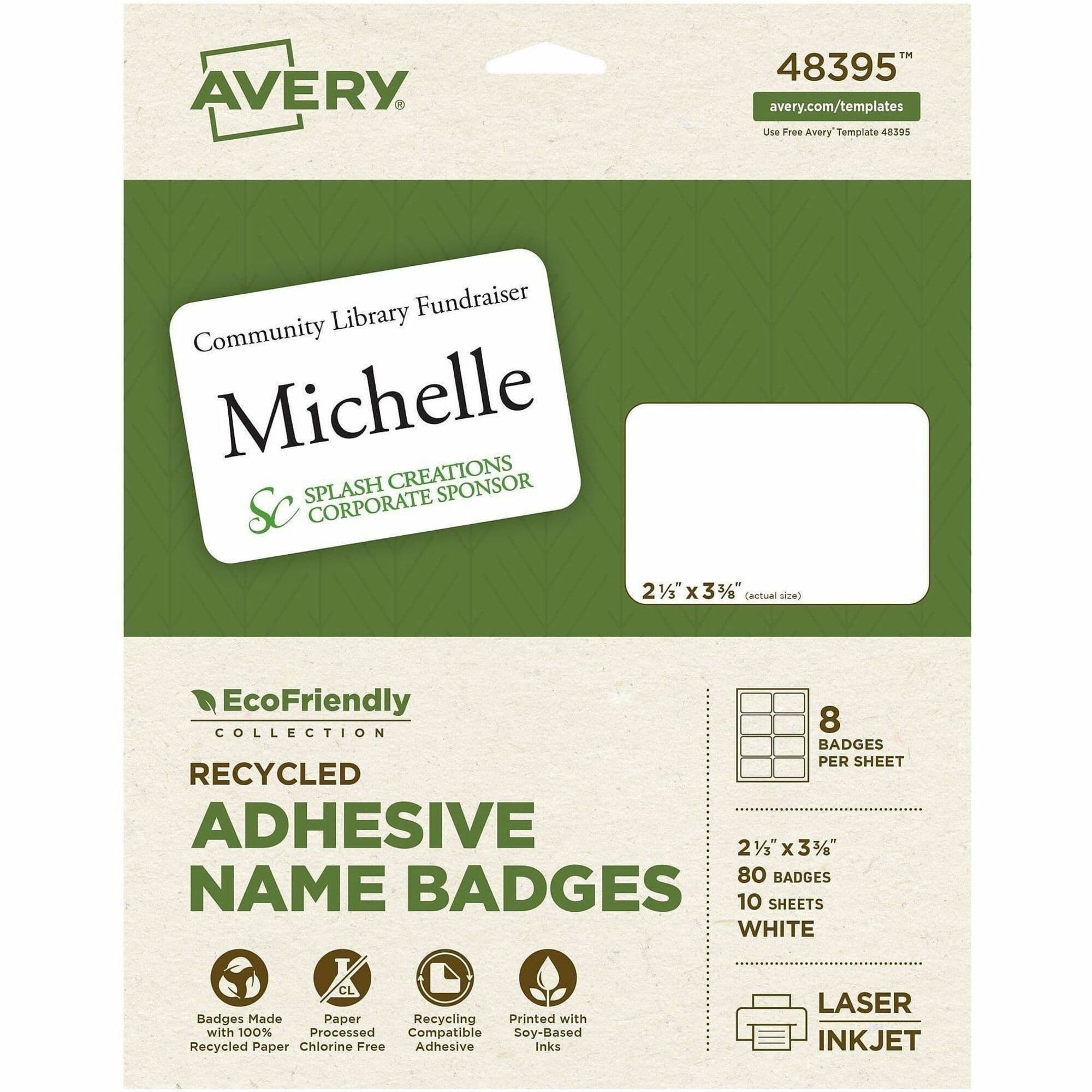 Avery® Eco-friendly Premium Name Badge Labels - 80 / Pack