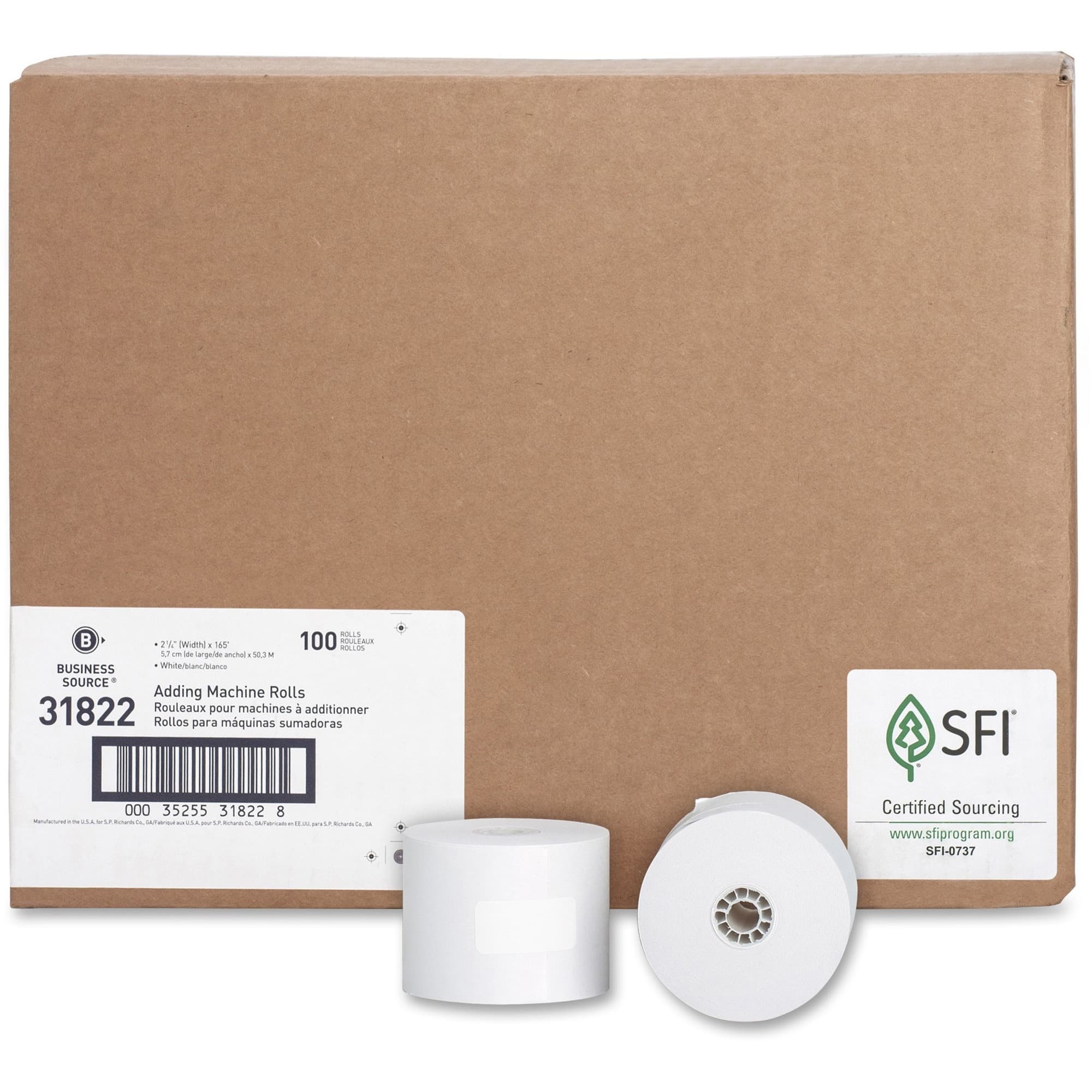 Business Source 1-Ply 2-1/4"x165' Adding Machine Rolls - 100 / Carton