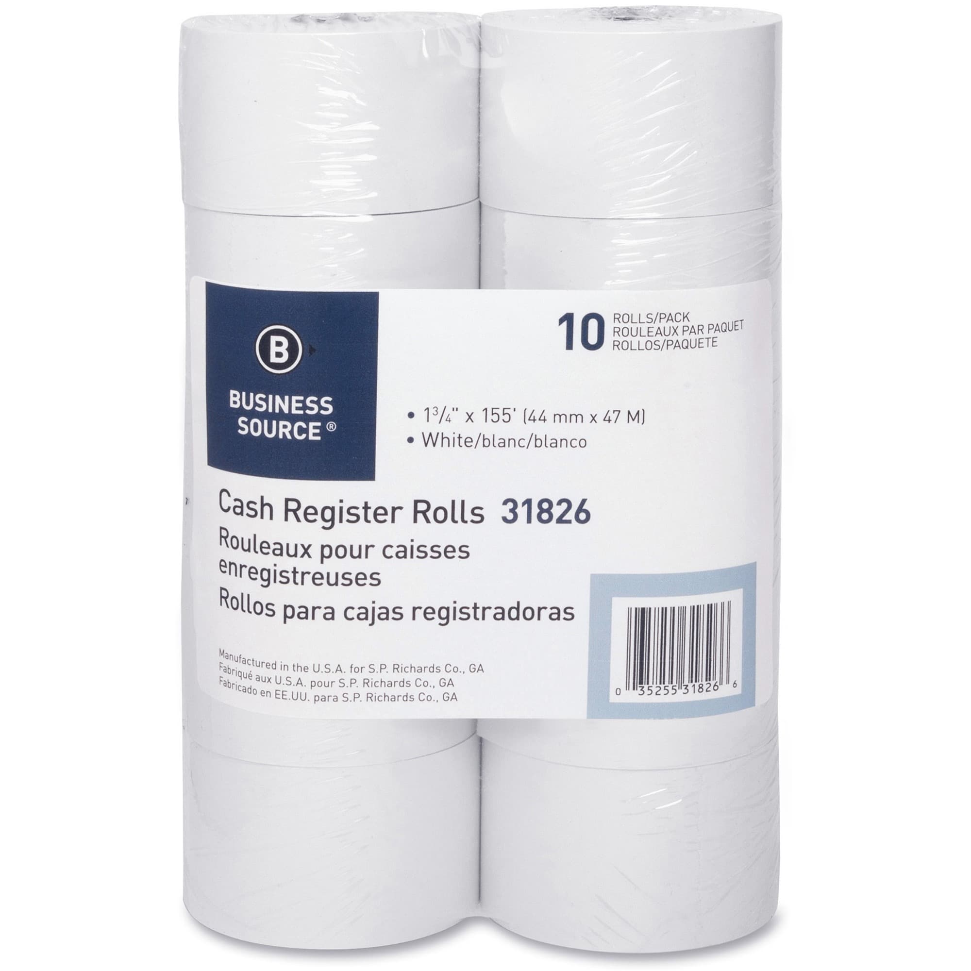 Business Source 1-Ply 155' Adding Machine Paper Rolls - 10 / Pack