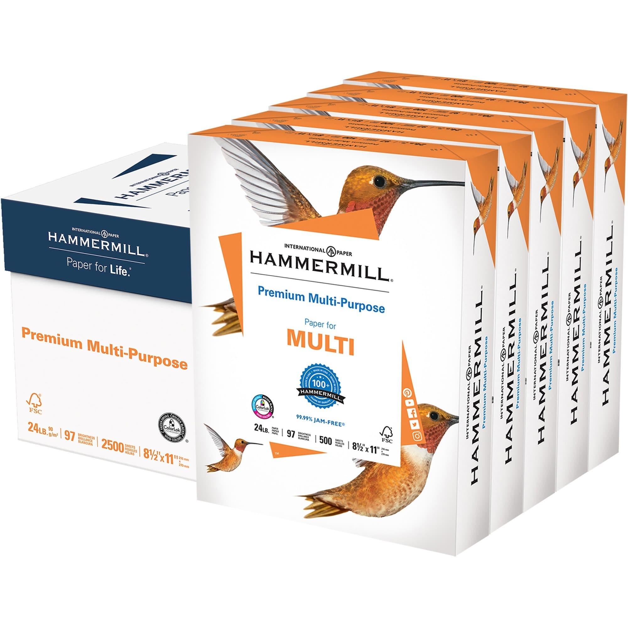 Hammermill Premium Multipurpose Paper- 5 Ream - White - 5 / Carton