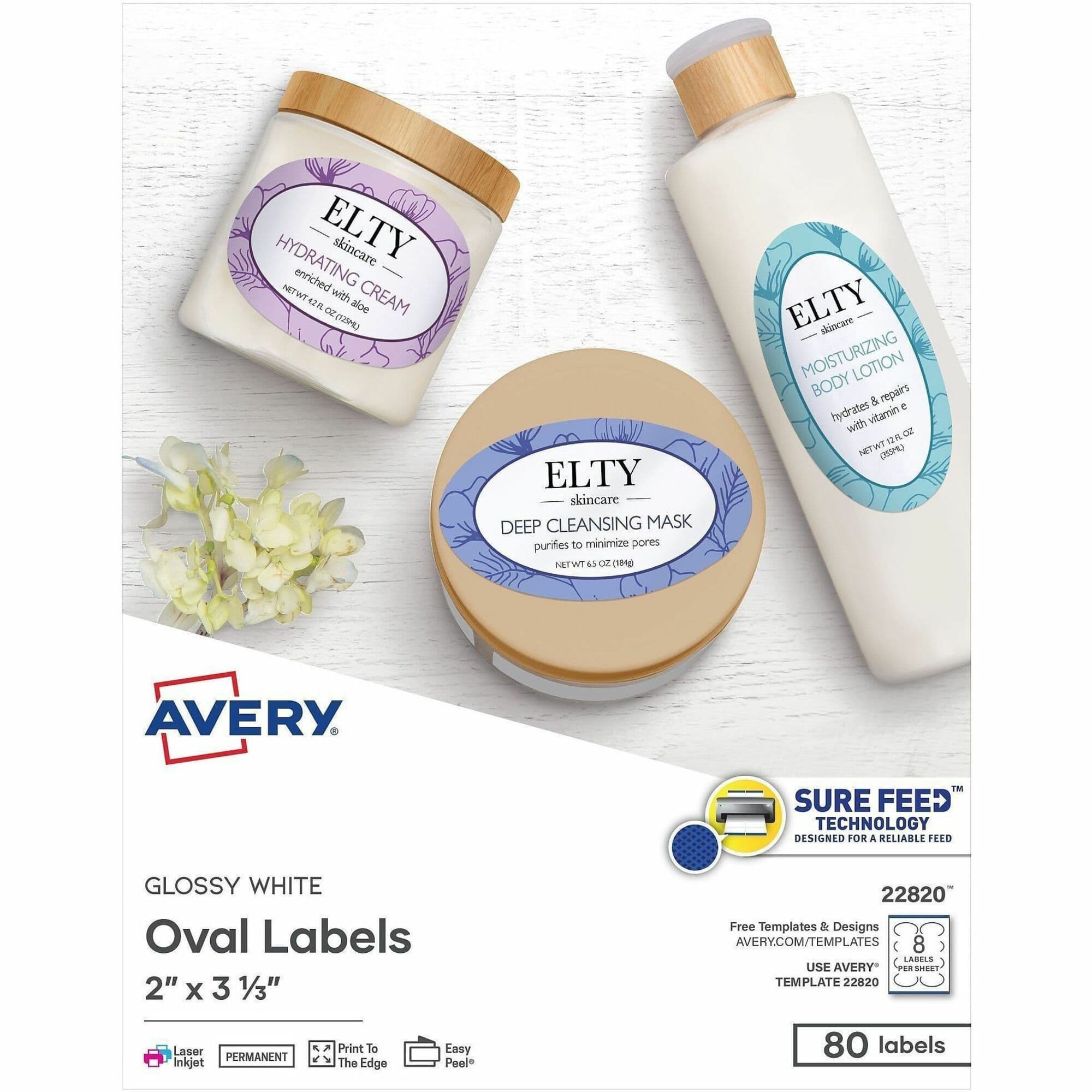 Avery® Oval Labels, 2" x 3-1/3" , Glossy White, 80ct (22820) - 80 / Pack