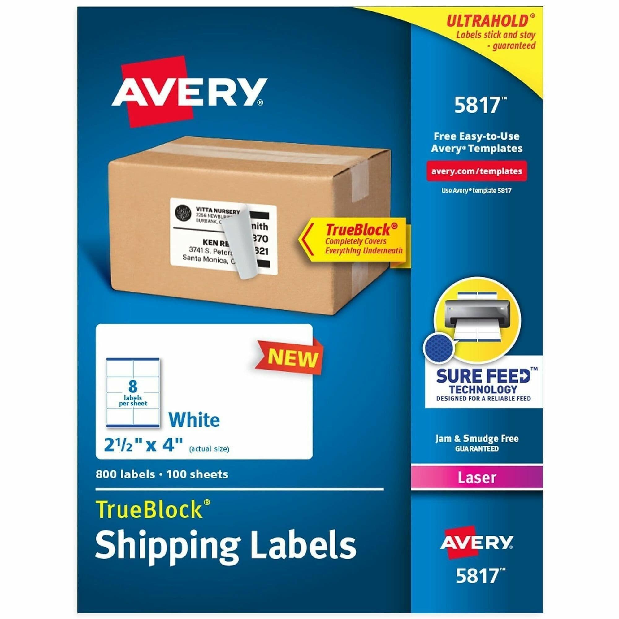 Avery® Printable Shipping Labels, 2.5" x 4" , 800 Labels (5817) - 800 / Box