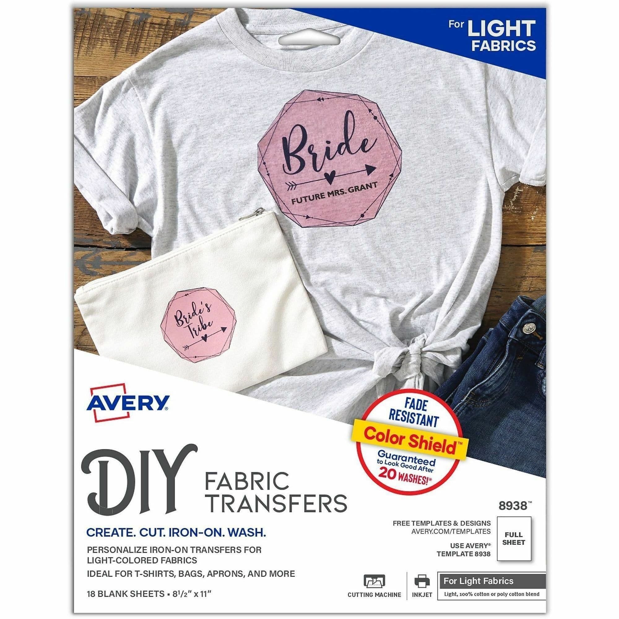 Avery® Heat Transfers for Light Fabric, 8.5" x 11" , 18 Sheets (8938) - 18 / Pack