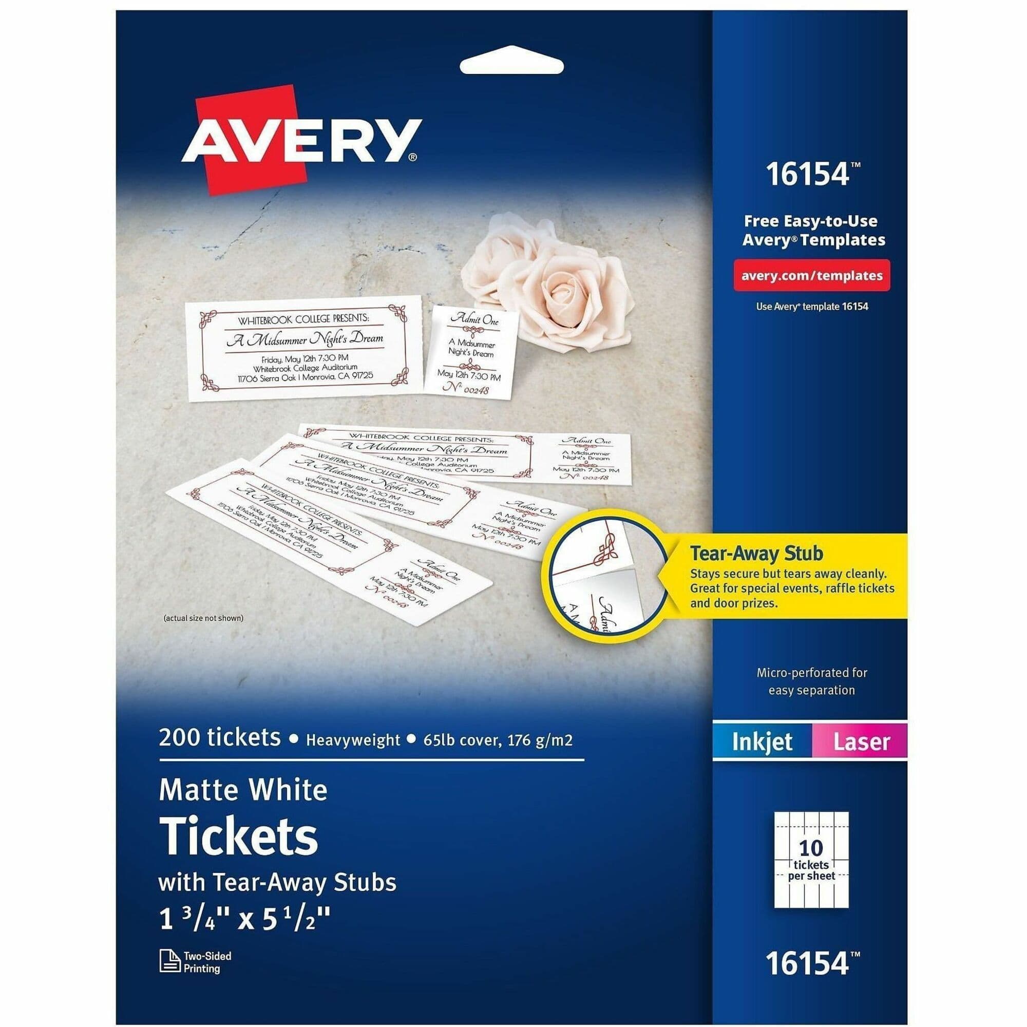 Avery® Blank Tickets with Tear-Away Stubs - 5 / Carton