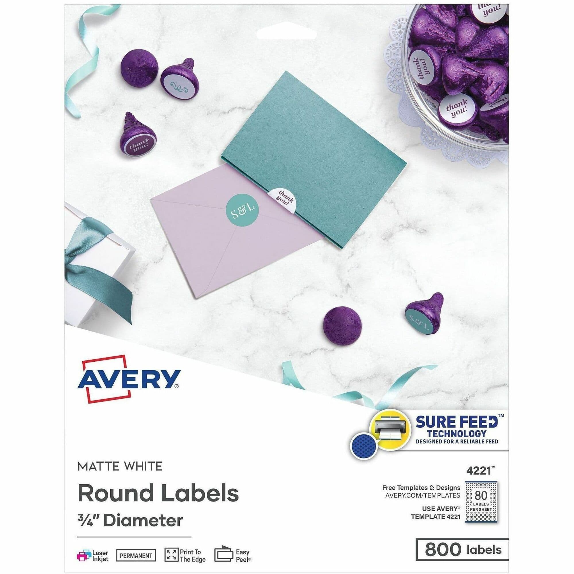 Avery® Printable Round Labels, 3/4" , Matte White, 800 Labels (4221) - 800 / Pack
