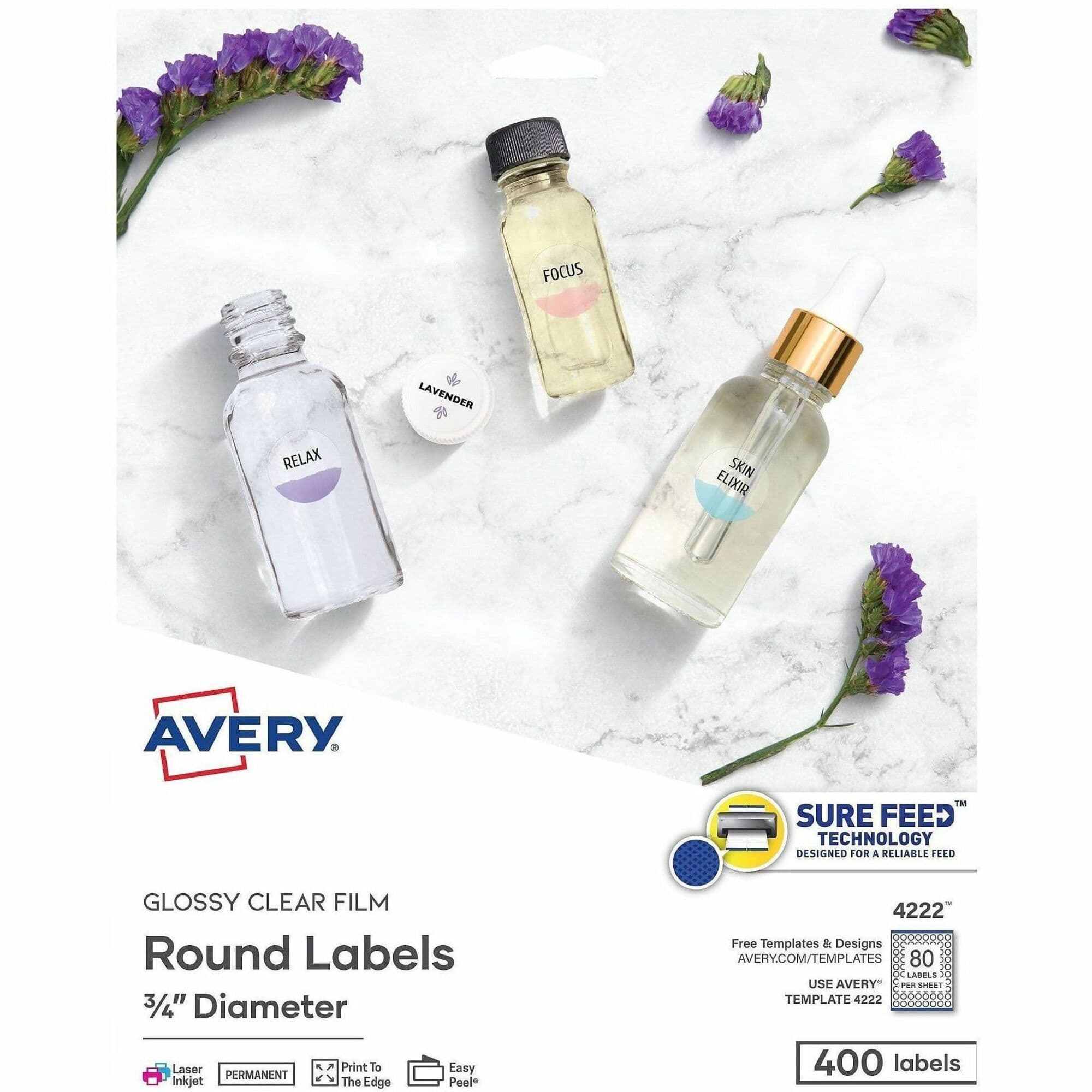 Avery® Printable Round Labels, 3/4" , Glossy Clear, 400 Labels (4222) - 400 / Pack