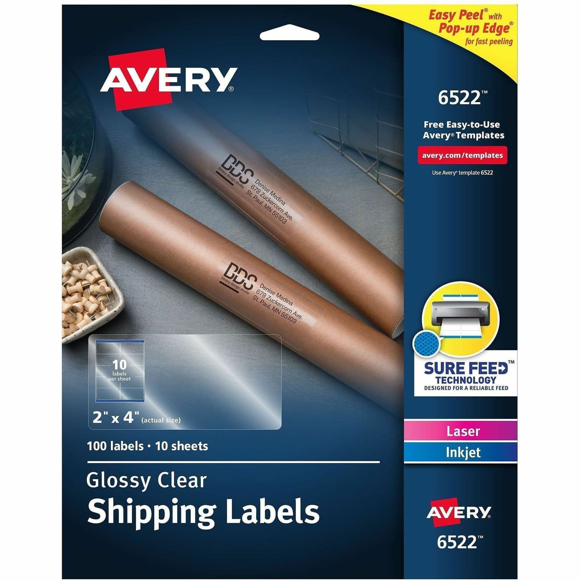 Avery® Shipping Labels, Glossy Clear, 2" x 4" , 100 Labels (6522) - 100 / Pack