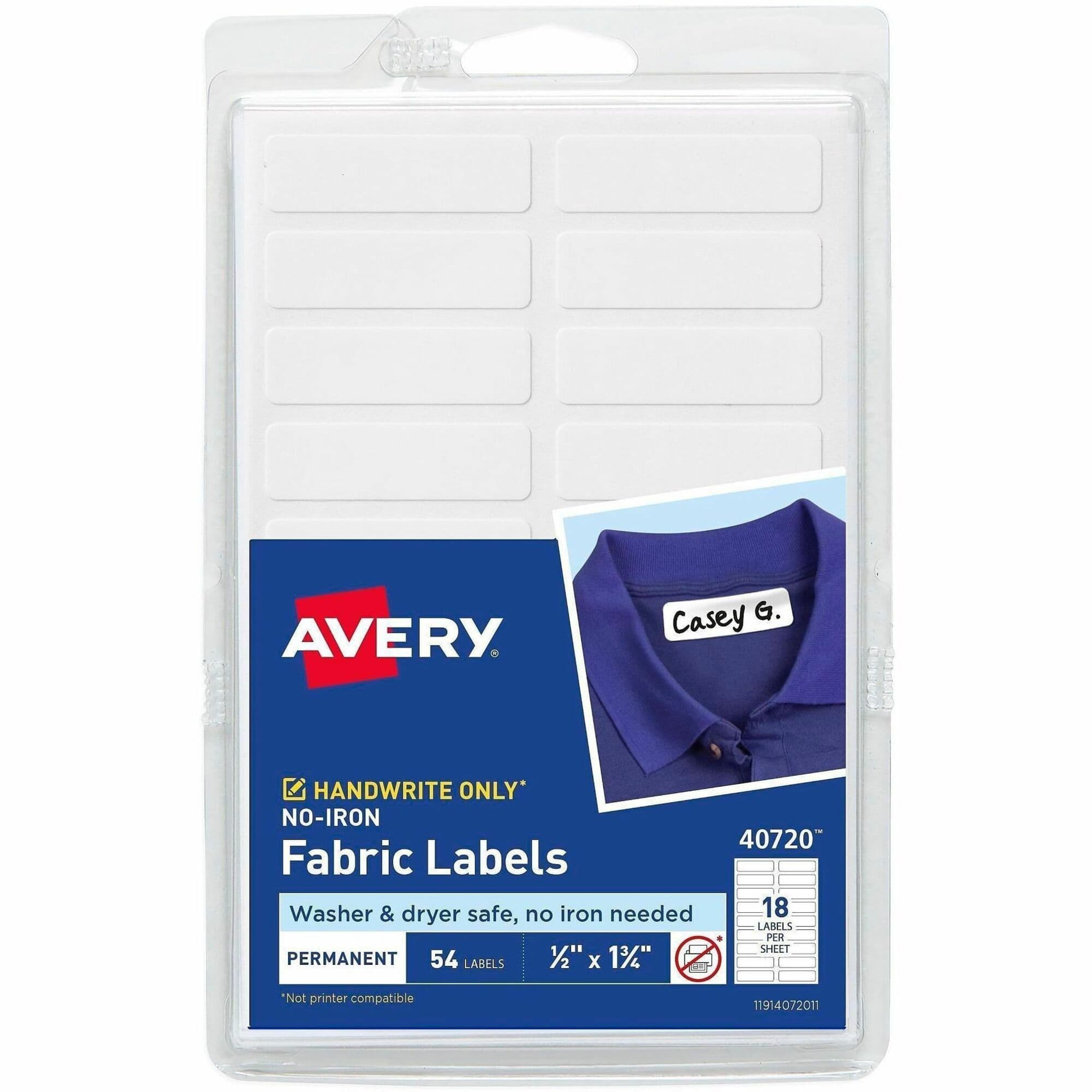 Avery® No-Iron Fabric Labels - 18 / Carton