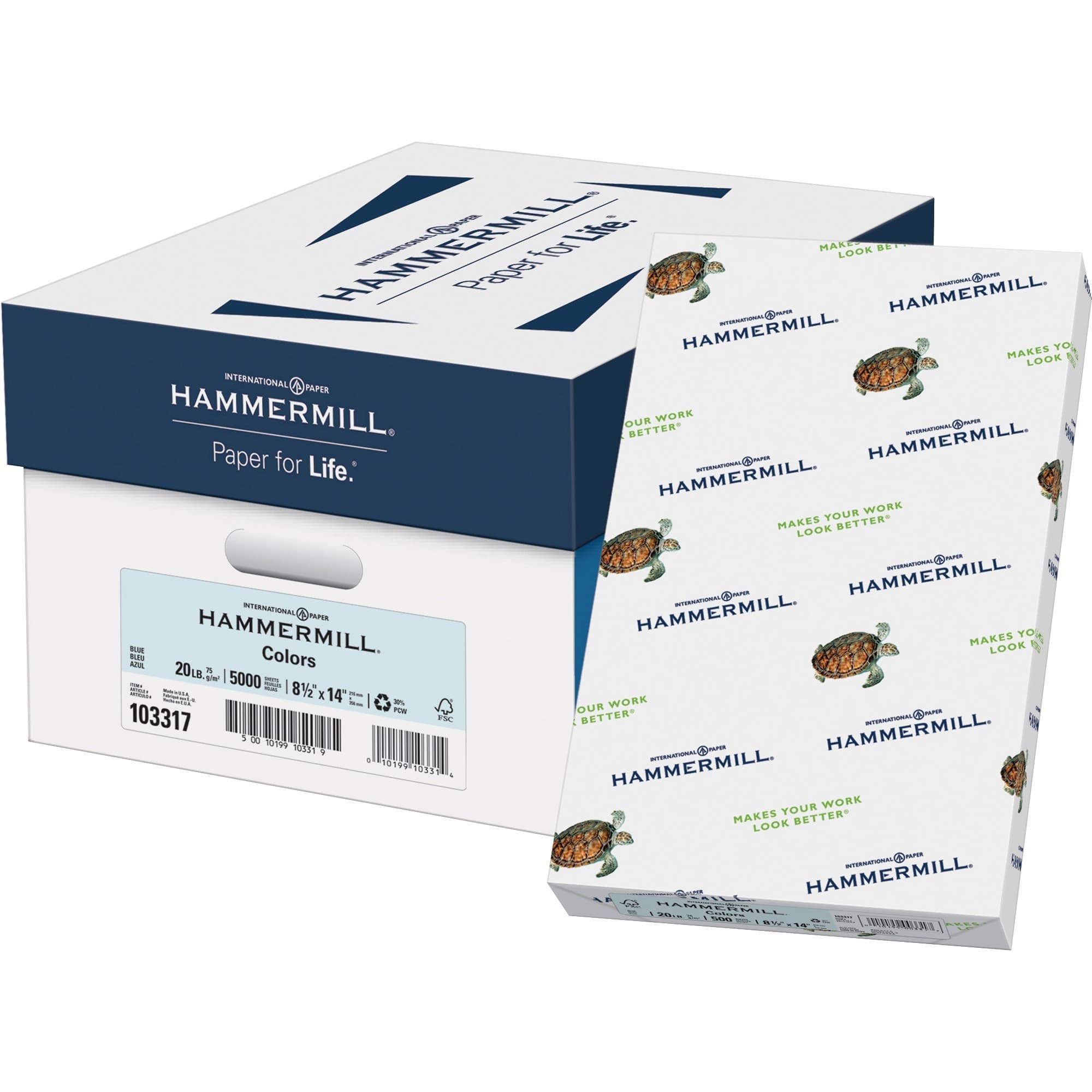Hammermill Colors Recycled Copy Paper - Blue - 10 / Carton
