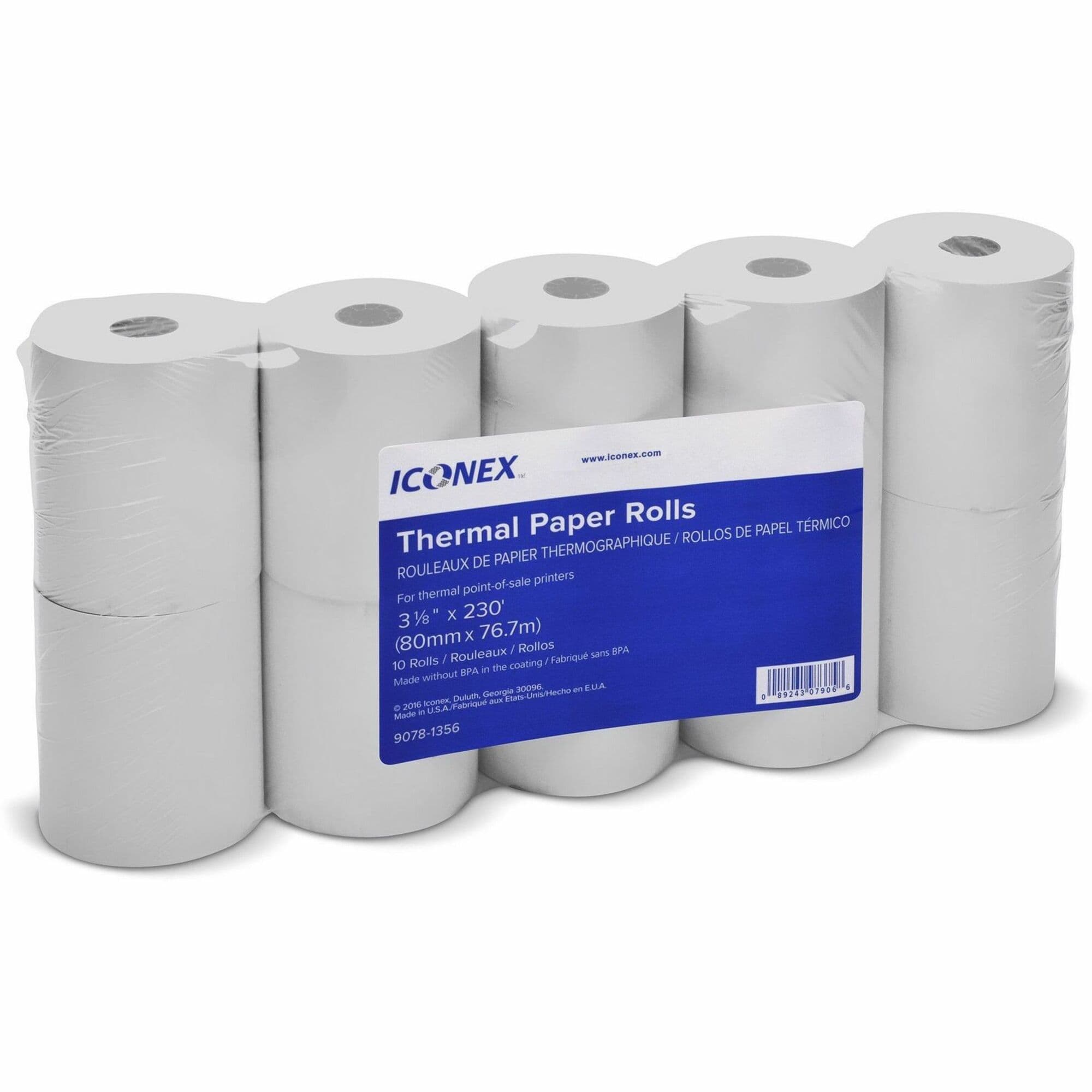 ICONEX 3-1/8" Thermal POS Receipt Paper Roll - 10 / Pack