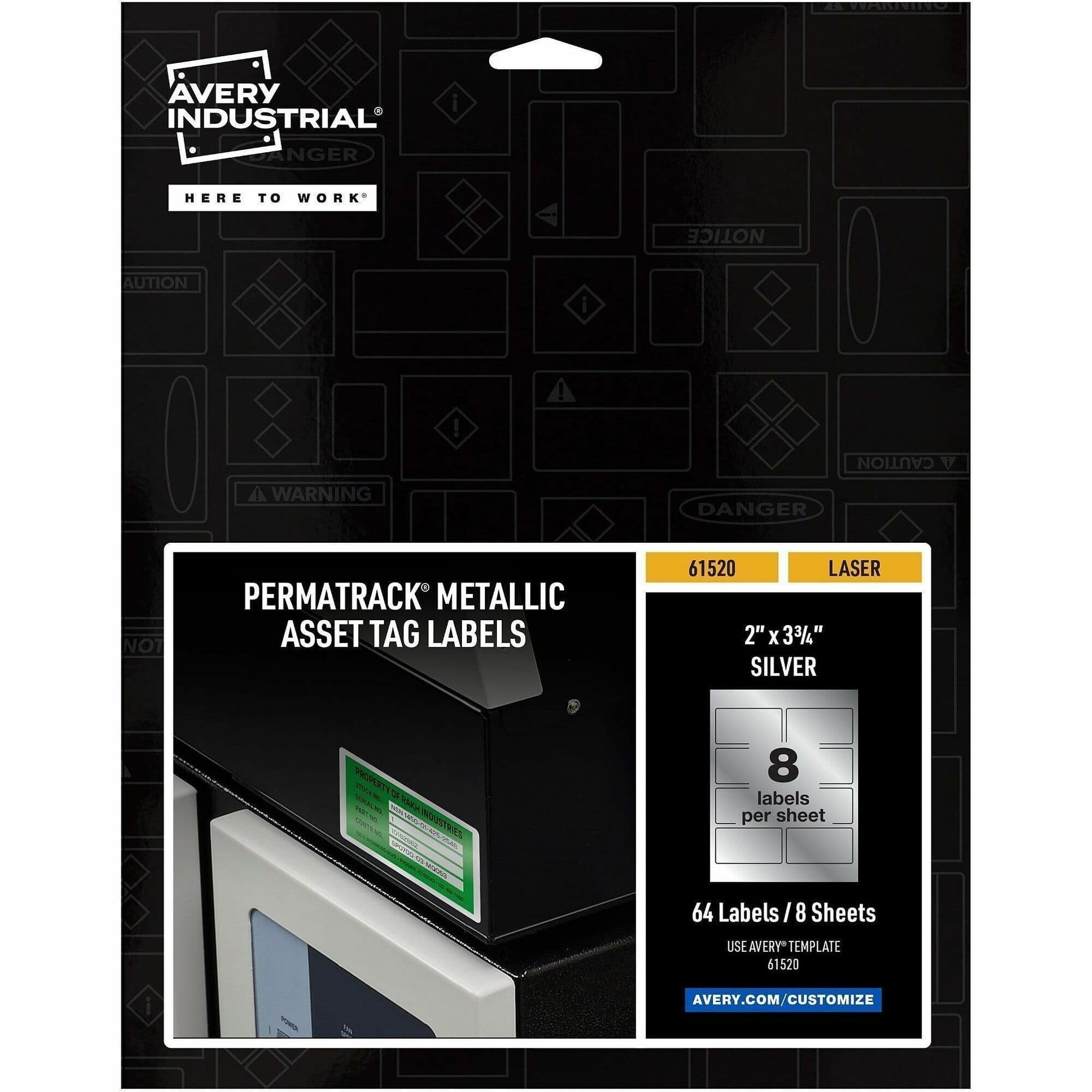 Avery® PermaTrack Metallic Asset Tag Labels, 2" x 3-3/4" , 64 Asset Tags - 64 / Pack