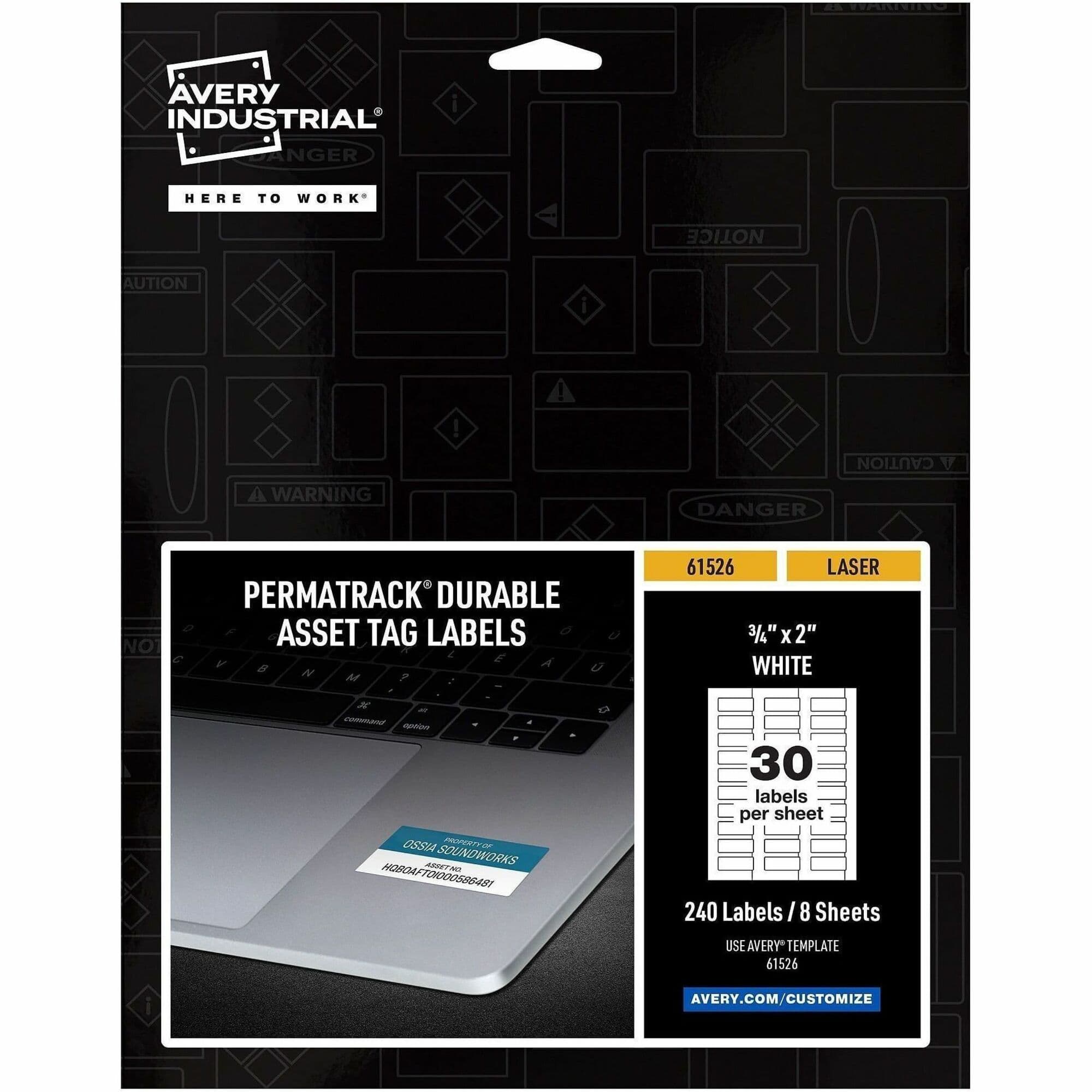 Avery® PermaTrack Durable White Asset Tag Labels, 3/4" x 2" , 240 Asset Tags - 240 / Pack
