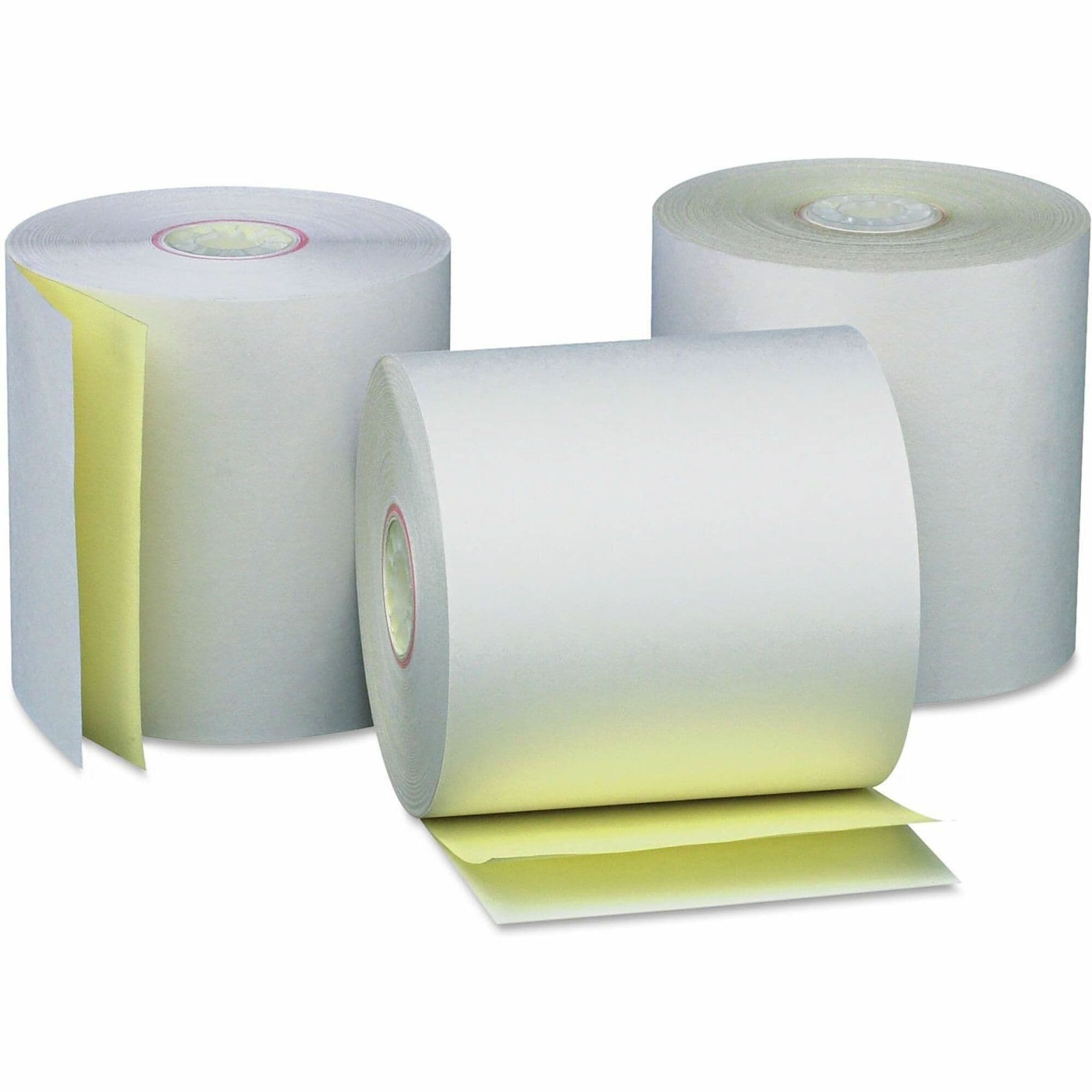 Universal Carbonless Paper Rolls, 0.44" Core, 3" x 90 ft, White/Canary, 50/Carton