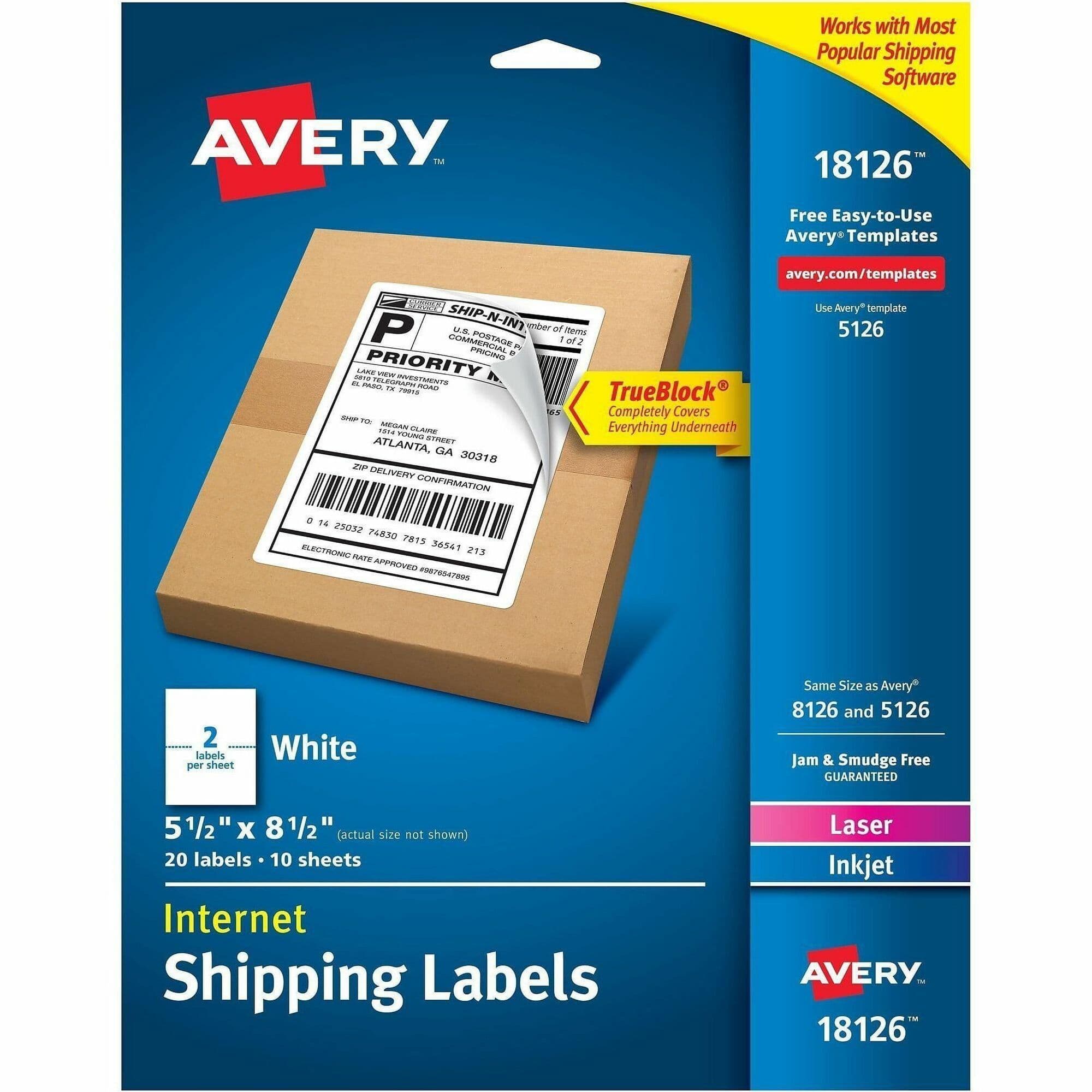 Avery® Internet Shipping Labels, 5-1/2" x 8-1/2" , 20 Labels (18126)