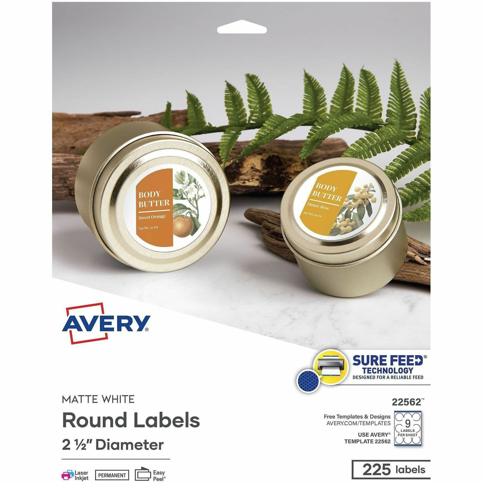 Avery® Printable Round Labels, 2.5" , Matte White, 225 Labels (22562) - 225 / Pack