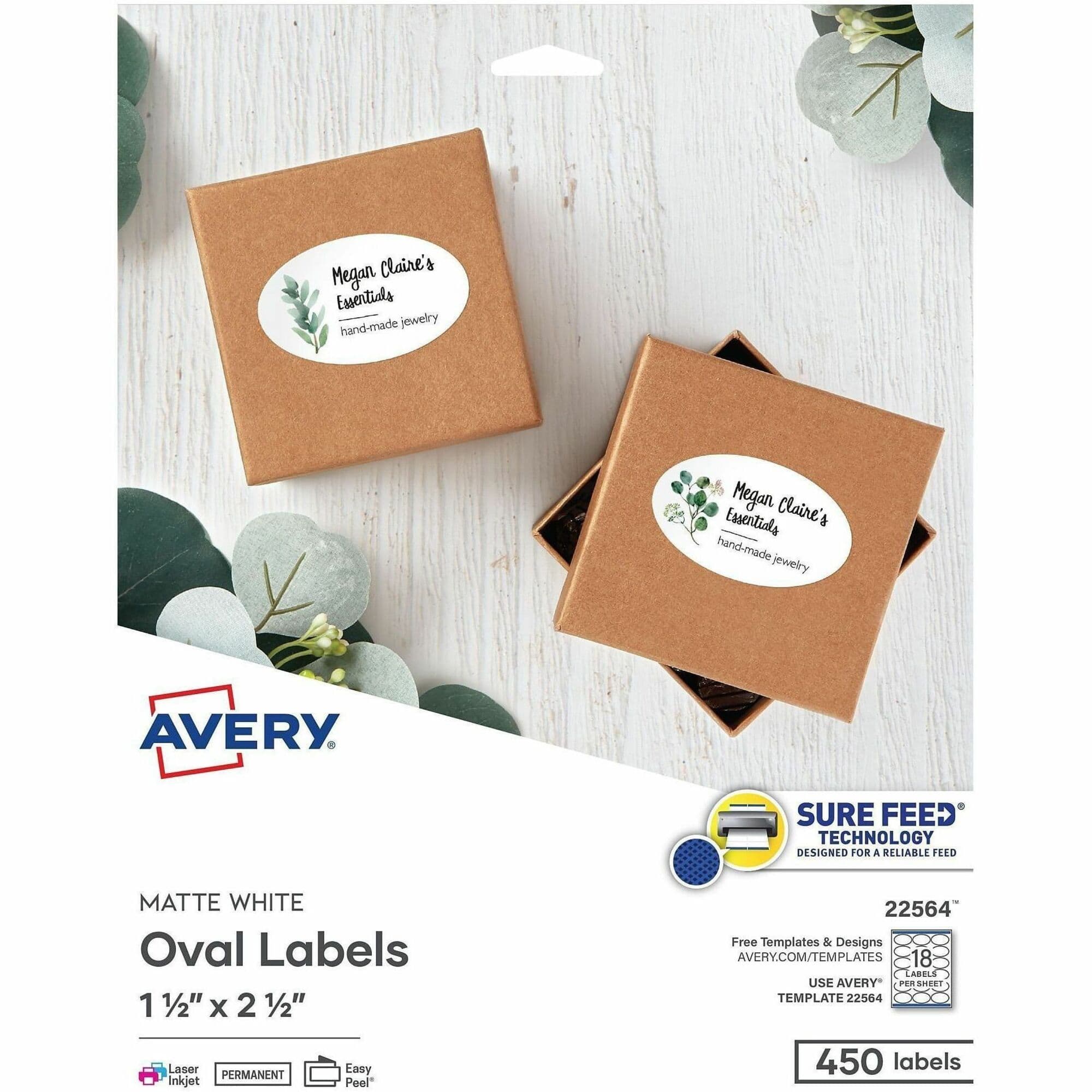 Avery® Printable Oval Labels, 1.5" x 2.5" , White, 450 Labels (22564) - 450 / Pack