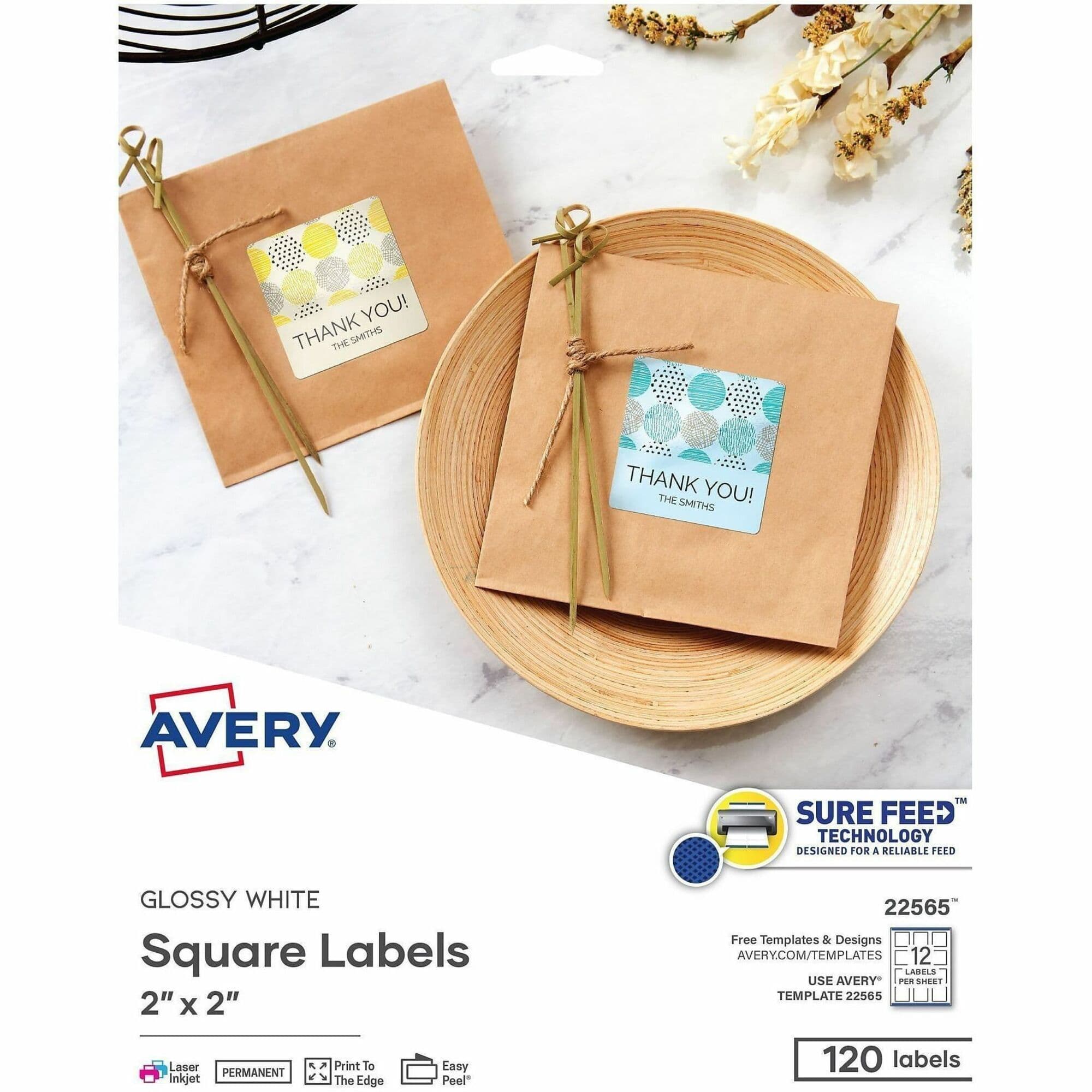 Avery® Printable Square Labels, 2" x 2" , White, 120 Labels (22565) - 120 / Pack