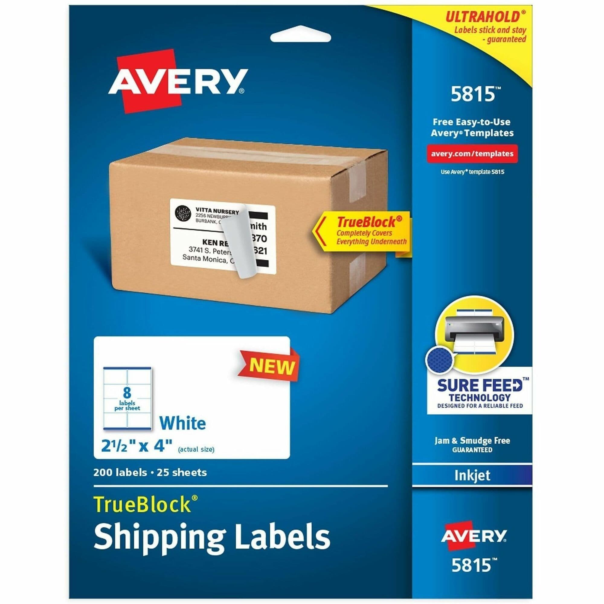 Avery® Printable Shipping Labels, 2.5" x 4" , 200 Labels (5815) - 200 / Pack