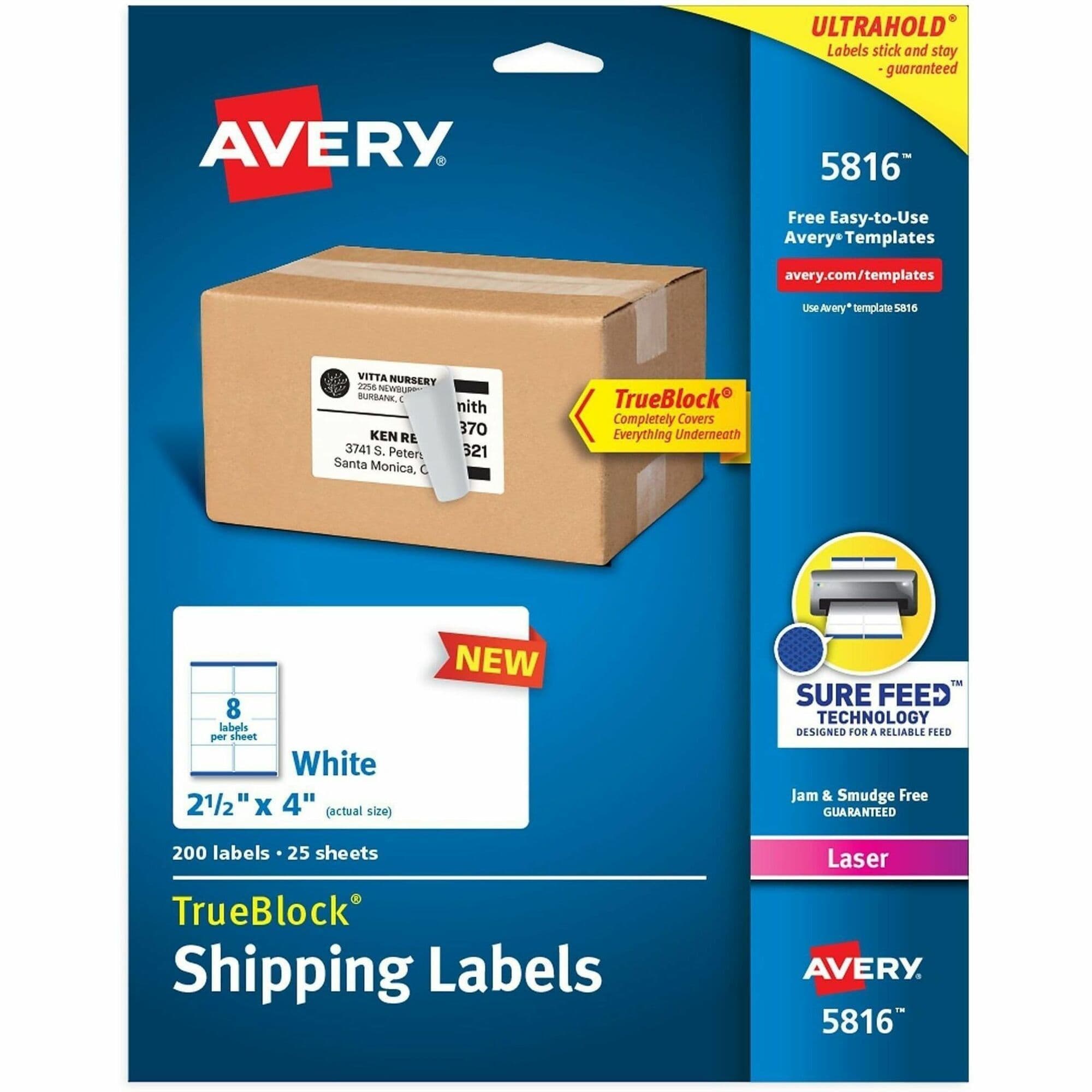 Avery® Printable Shipping Labels, 2.5" x 4" , 200 Labels (5816) - 200 / Pack