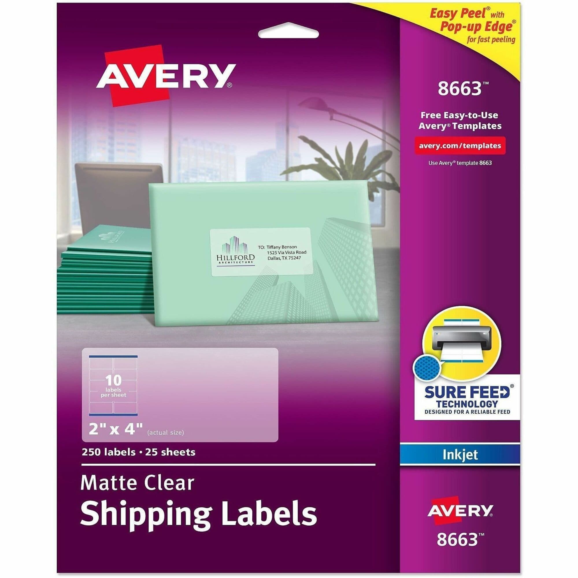Avery Shipping Labels, Sure Feed, 2" x 4" , 100 Clear Labels (18663) - 250 / Pack