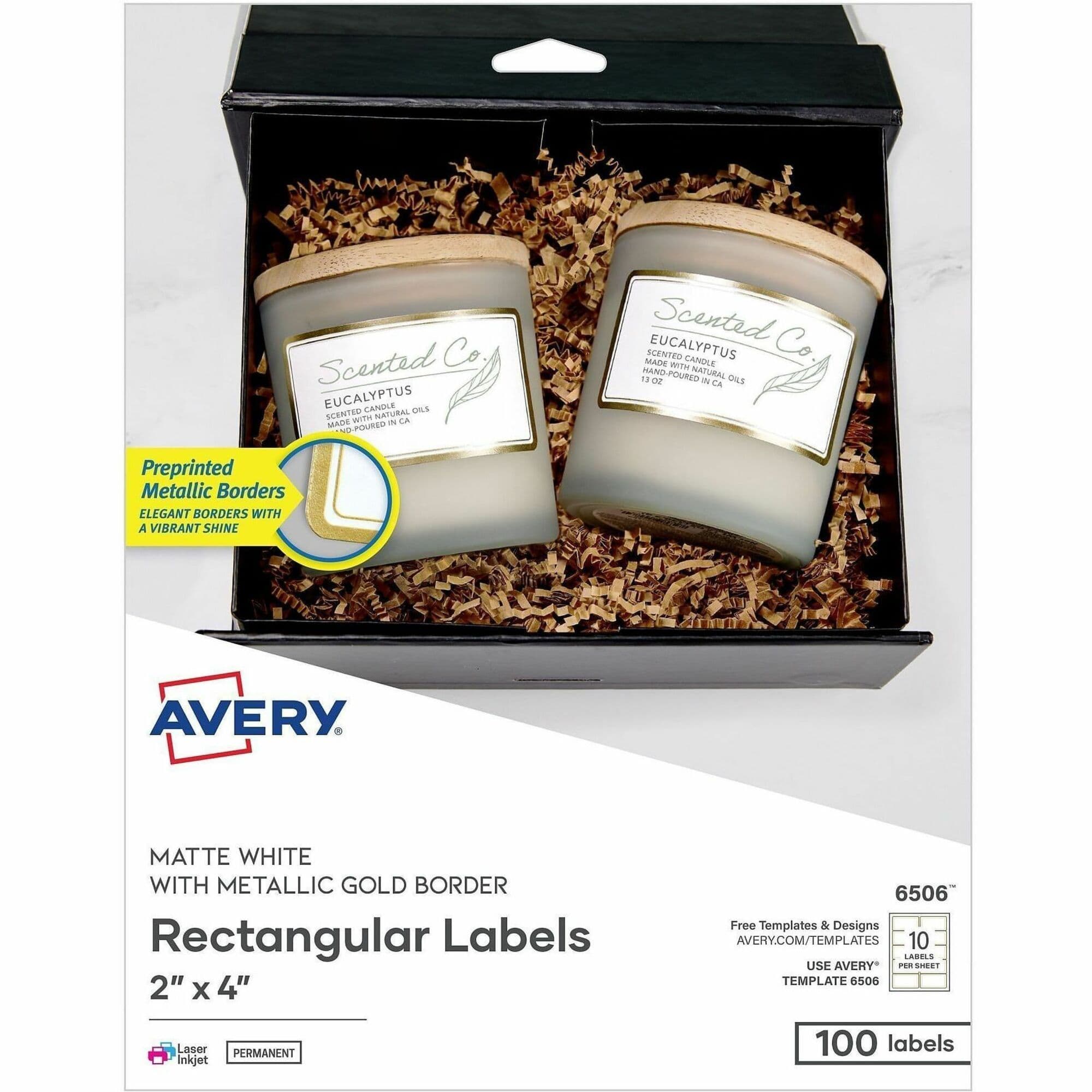 Avery 2" x 4" Labels With Metallic Gold Borders - 100 / Pack