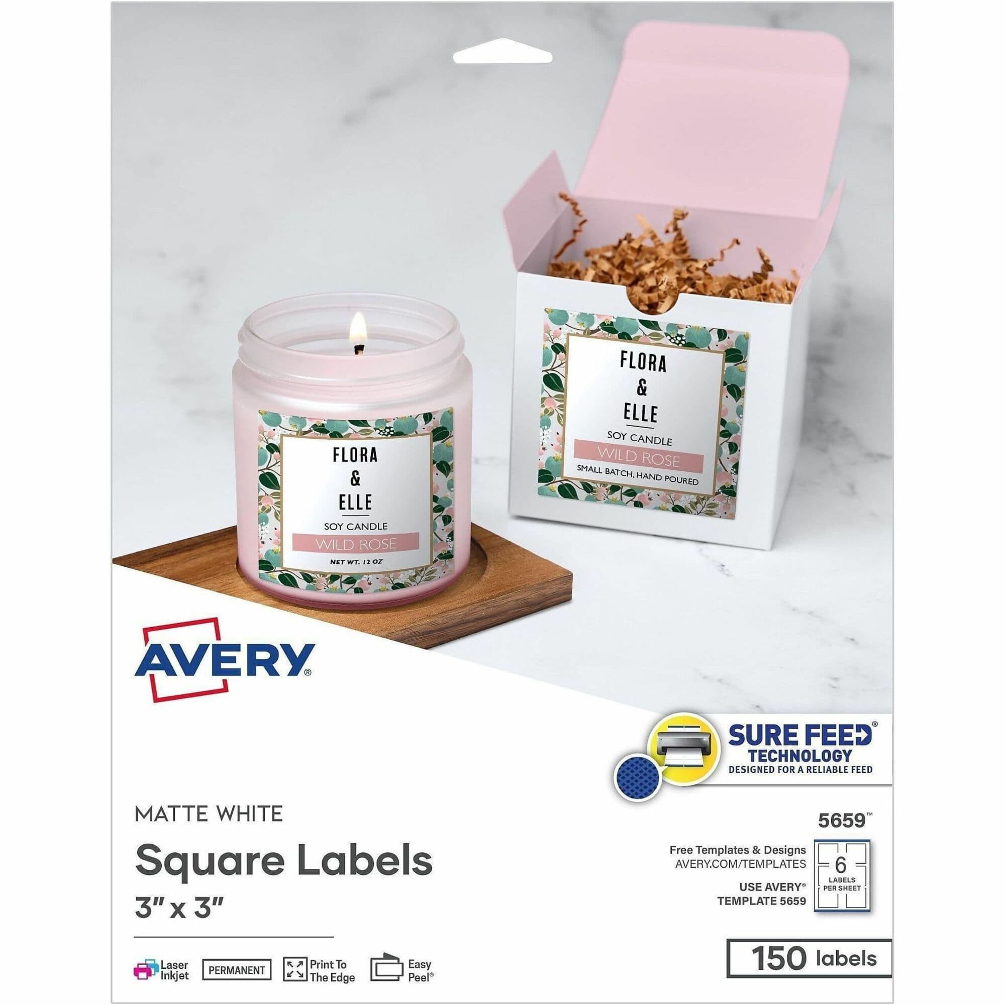 Avery Matte White 3"x3" Square Labels - 150 / Pack