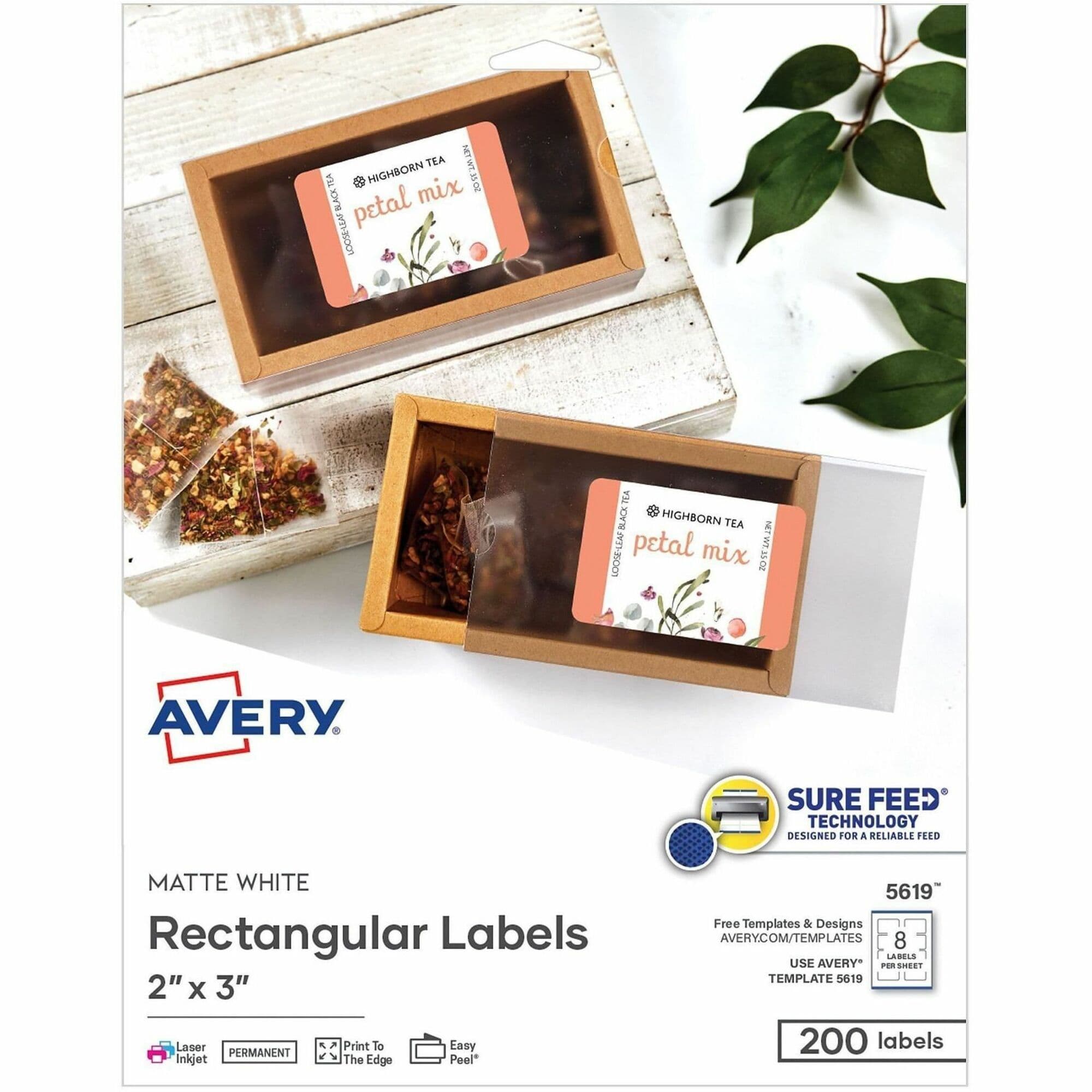 Avery Matte White Rectangular Labels - 200 / Pack