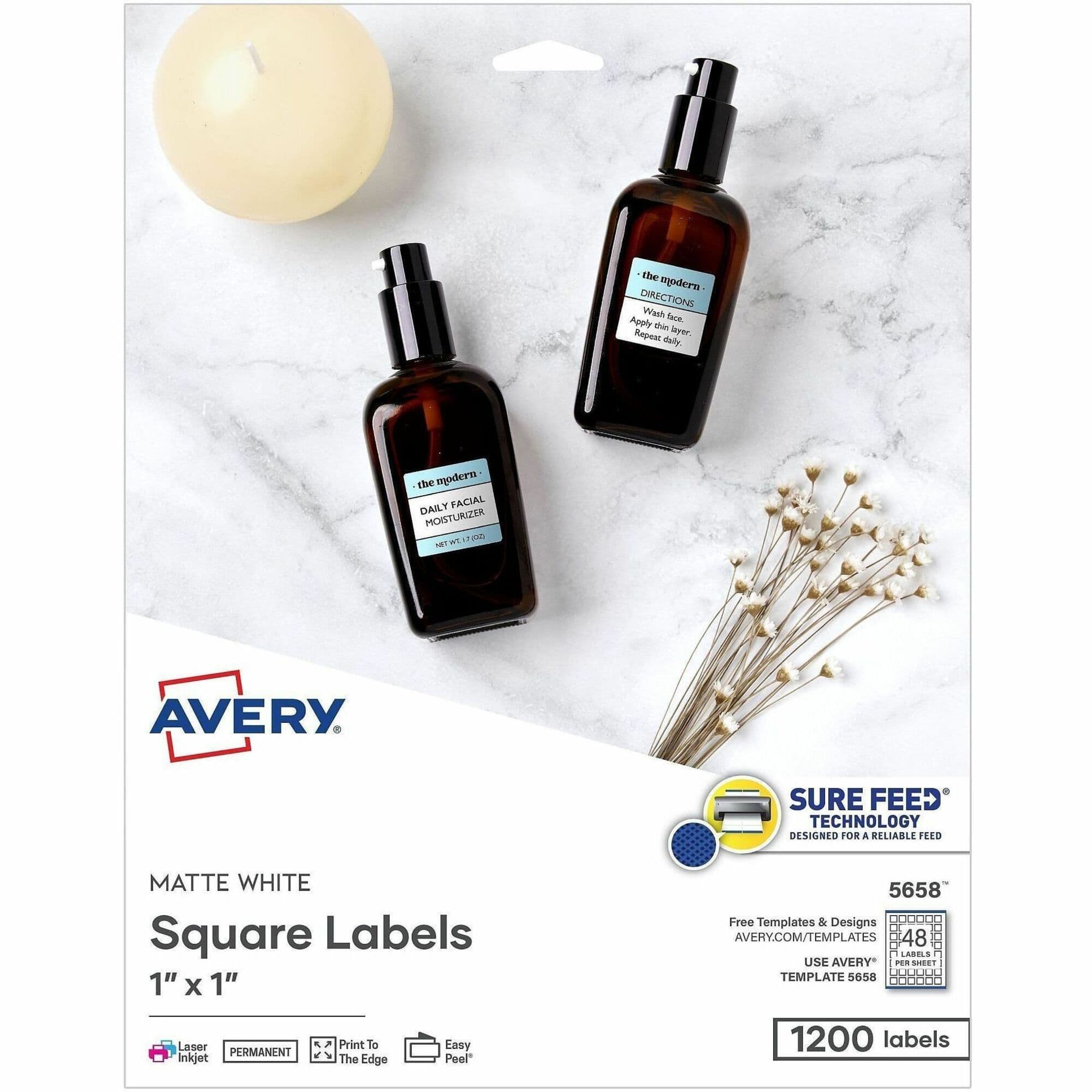 Avery Matte White Square Labels - 1200 / Pack