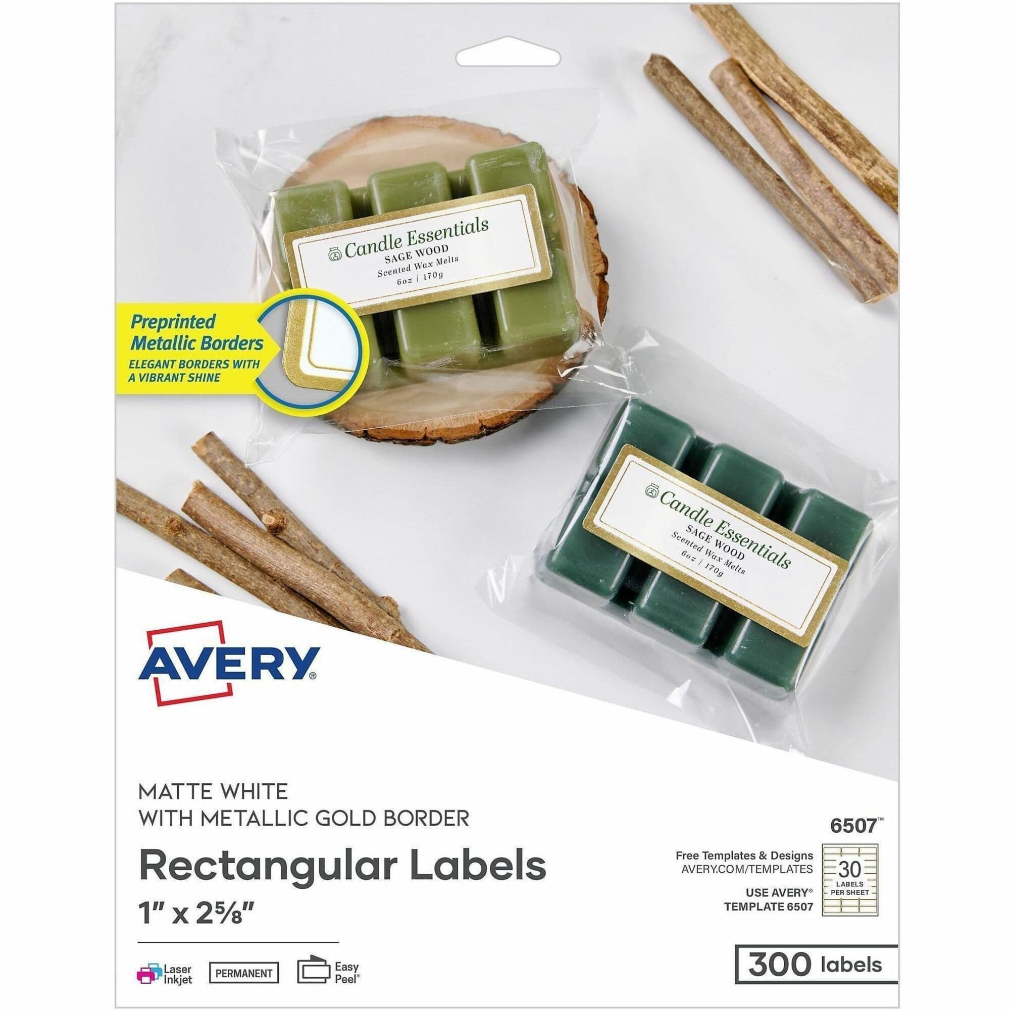 Avery Matte White Labels With Gold Borders - 300 / Pack