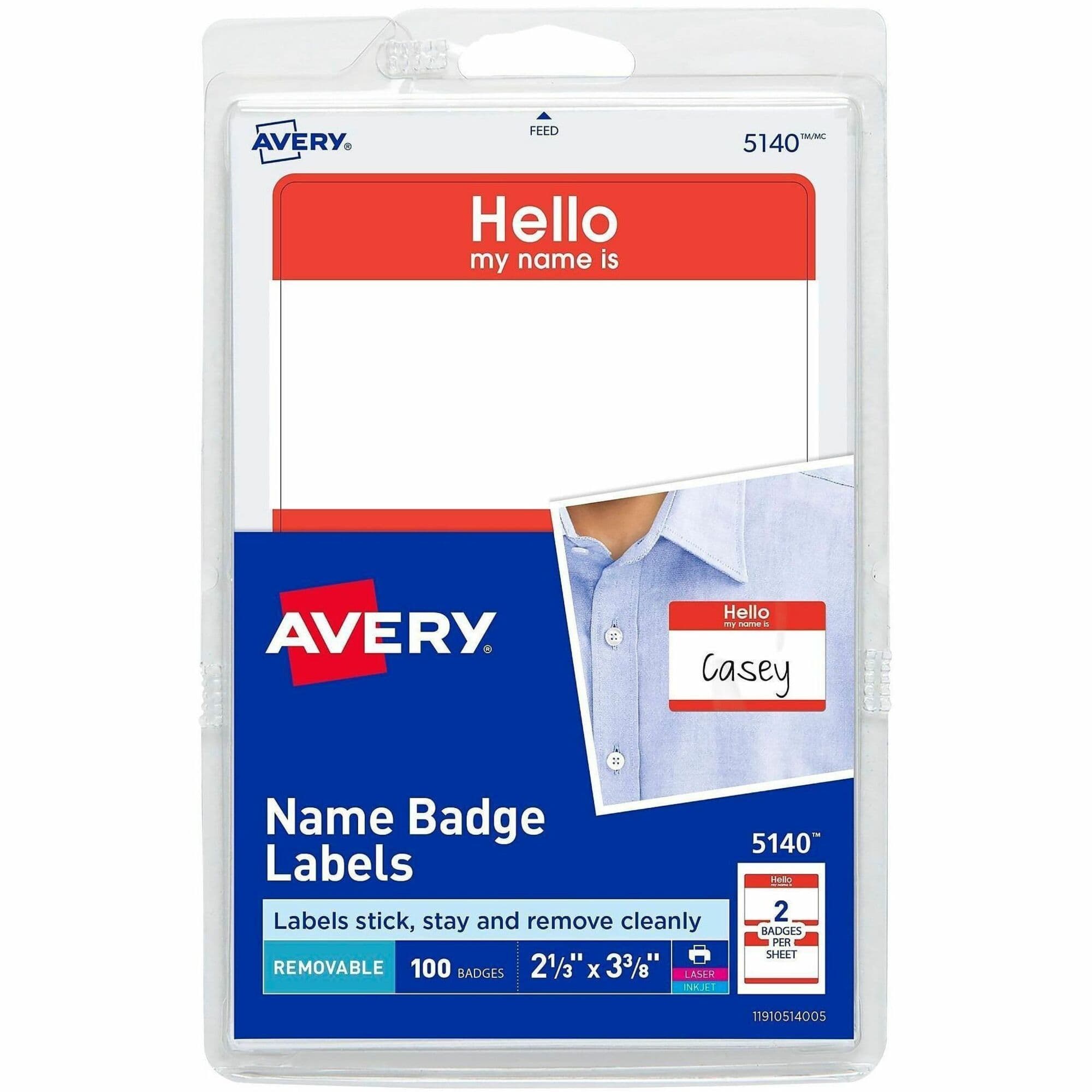 Avery® Border Print/Write Hello Name Badges - 100 / Pack